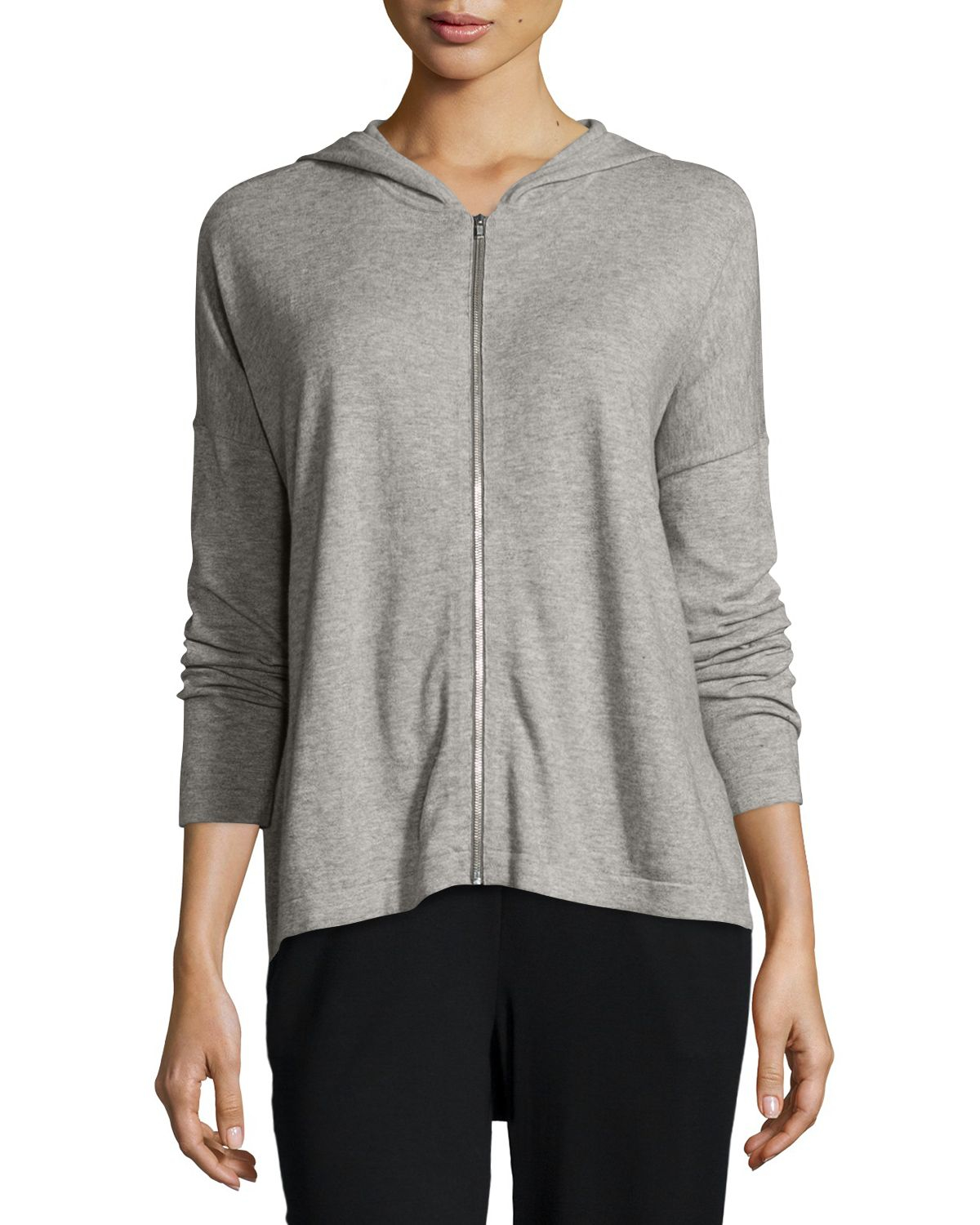 Eileen fisher Hooded Cotton-cashmere Shaped Cardigan in Gray (DARK ...