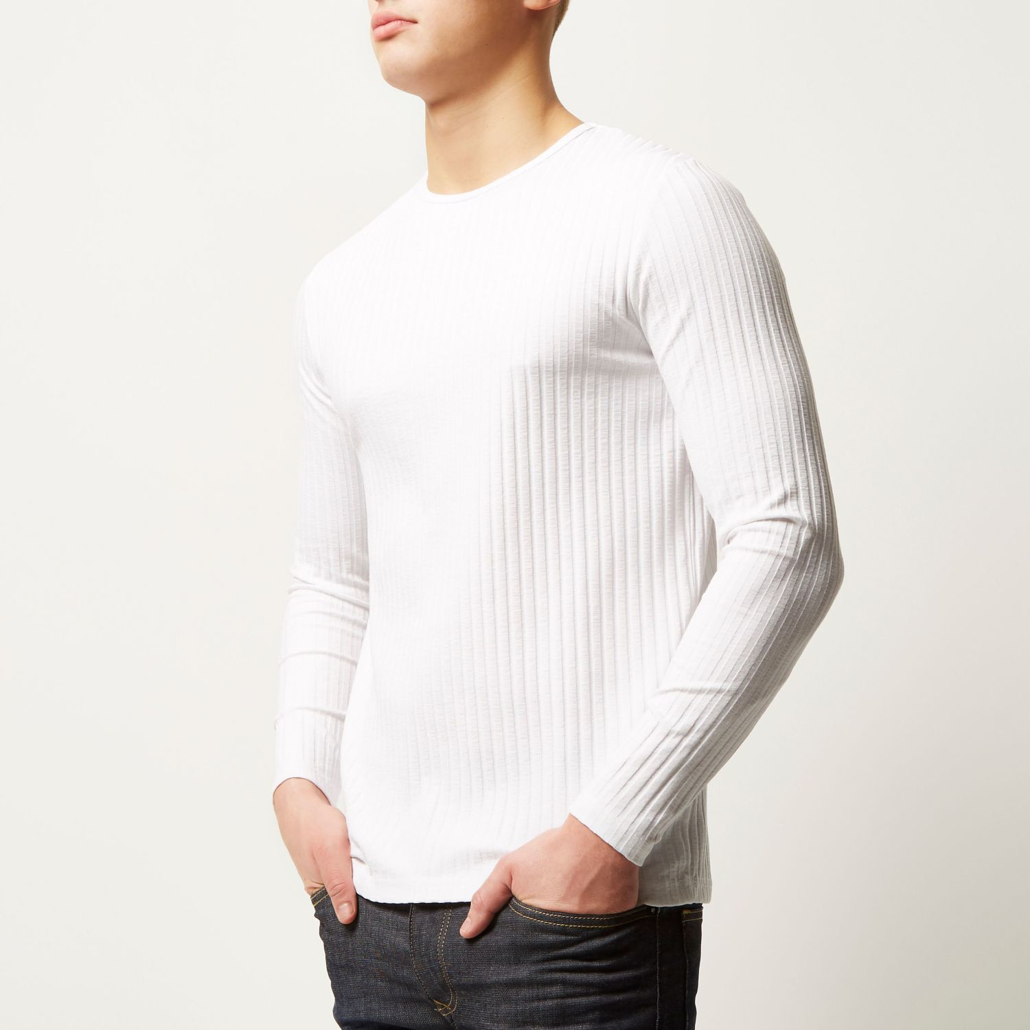 River Island White Chunky Ribbed Long Sleeve Top for Men | Lyst