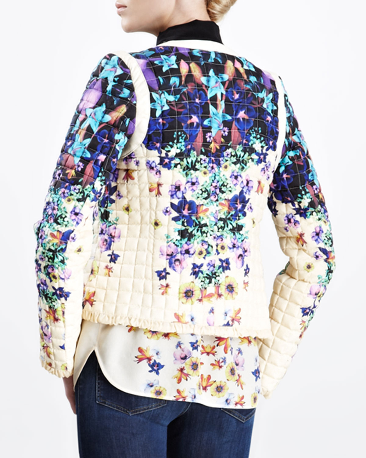 Lyst Roberto cavalli Womens Quilted Floralprint Jacket Bluewhite in Blue