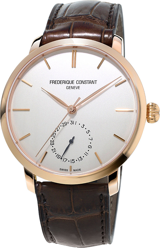 frederique constant rose gold plated leather analogue watch
