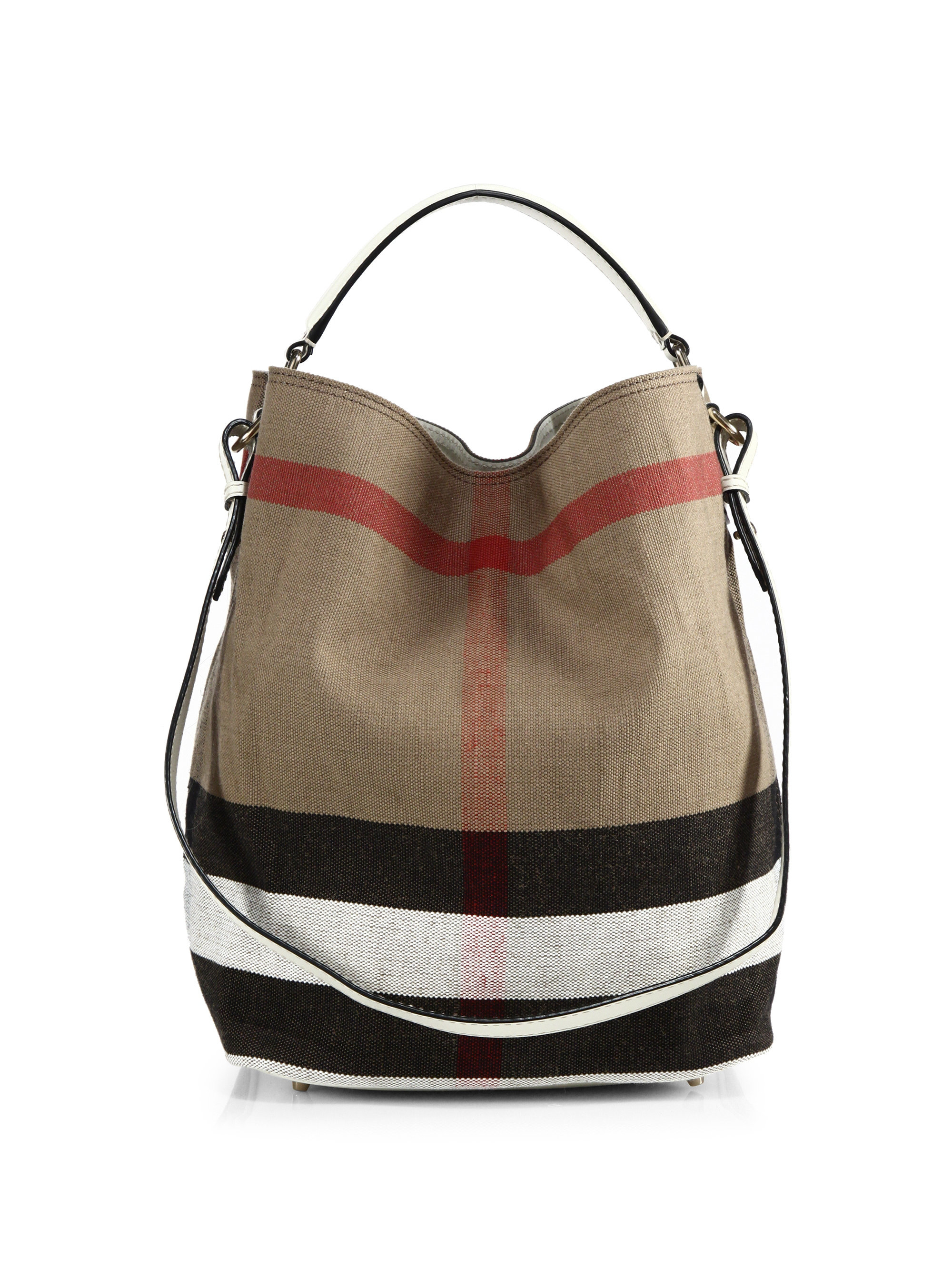 Burberry Ashby Medium House Check Canvas Shoulder Bag in Natural | Lyst