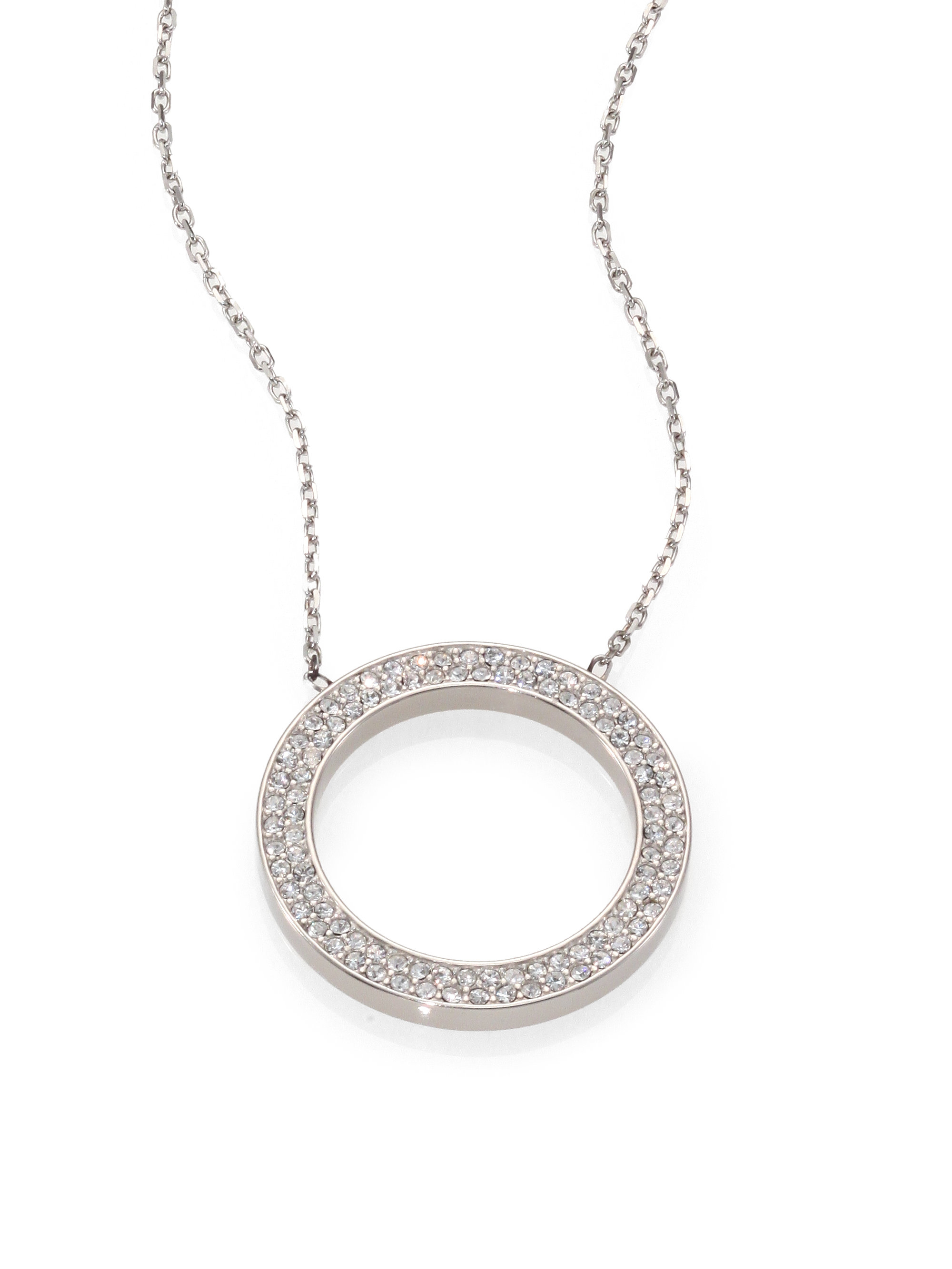 Michael Kors Pav&Eacute; Circle Pendant Necklace/Silvertone in Metallic -  Lyst