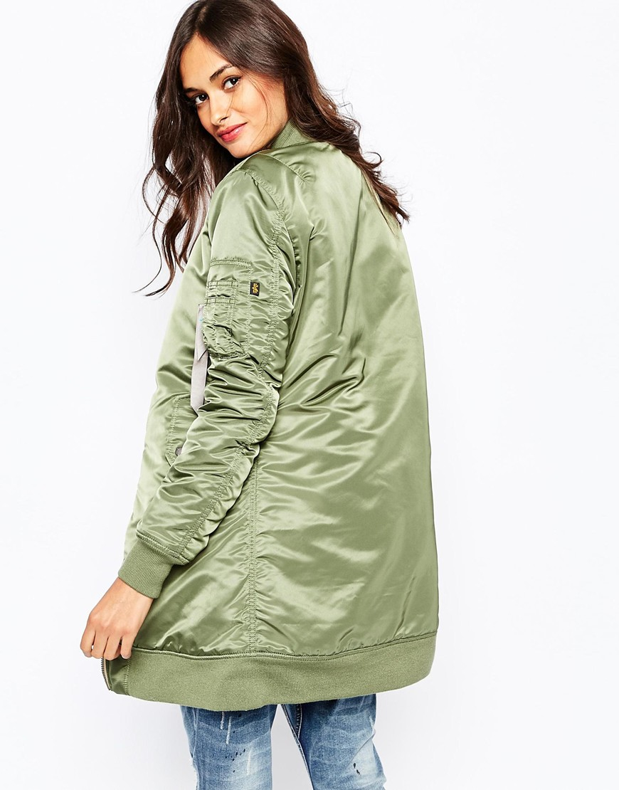 Alpha Industries Ma-1 Long Bomber Jacket in Green | Lyst