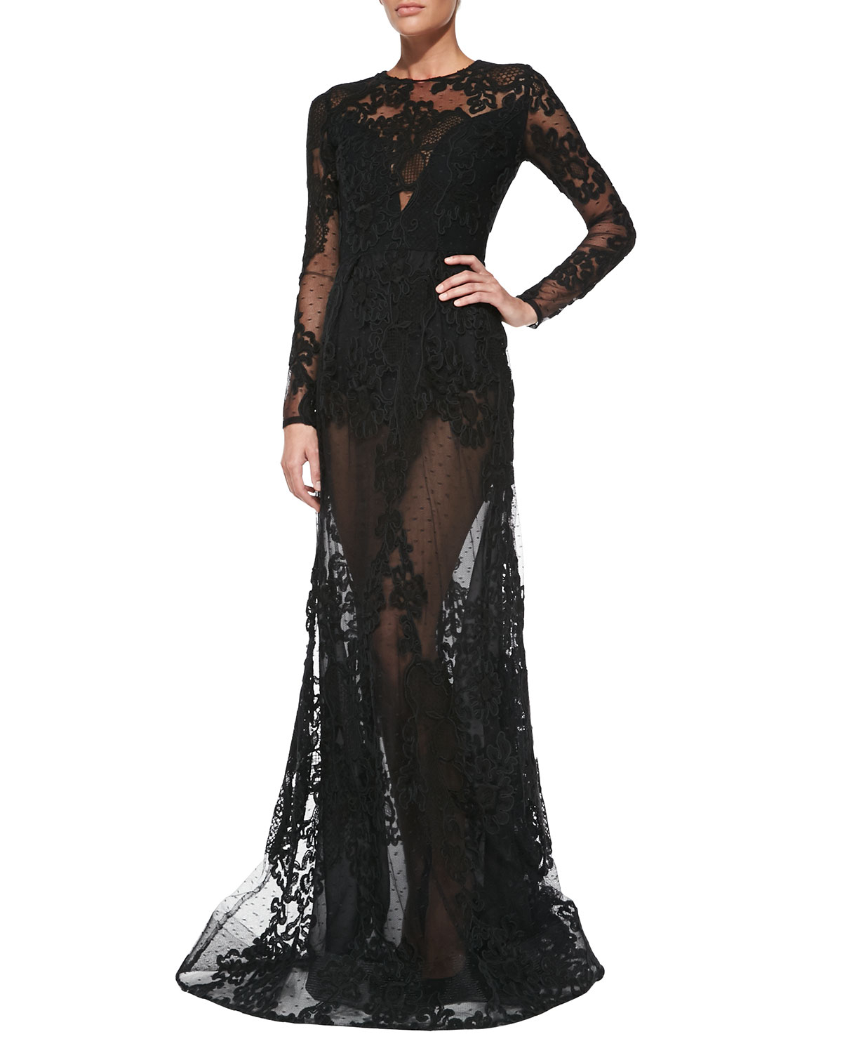 black long sleeve sheer dress