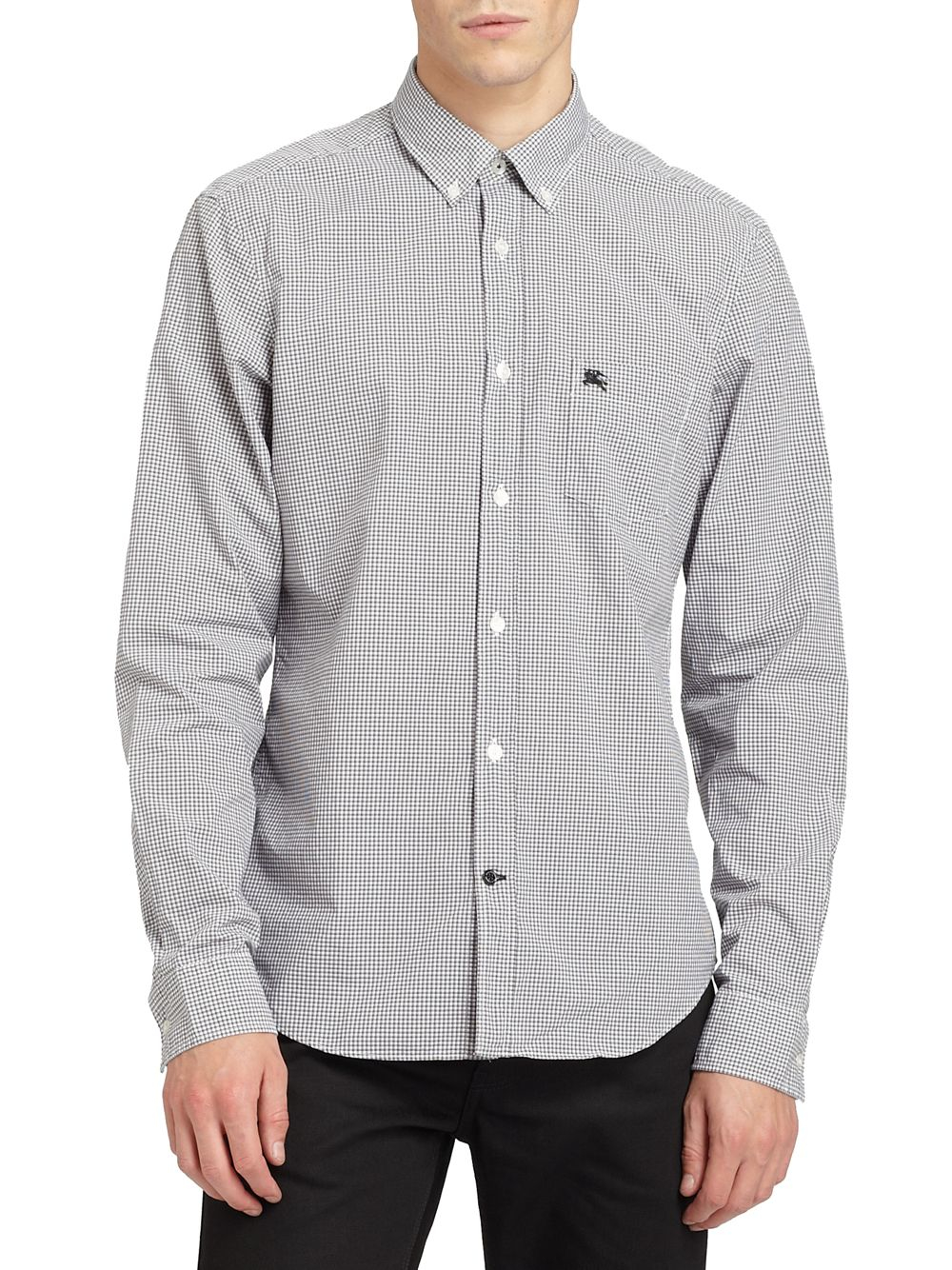 Lyst - Burberry Brit Micro Gingham Button-Down Shirt in Black for Men