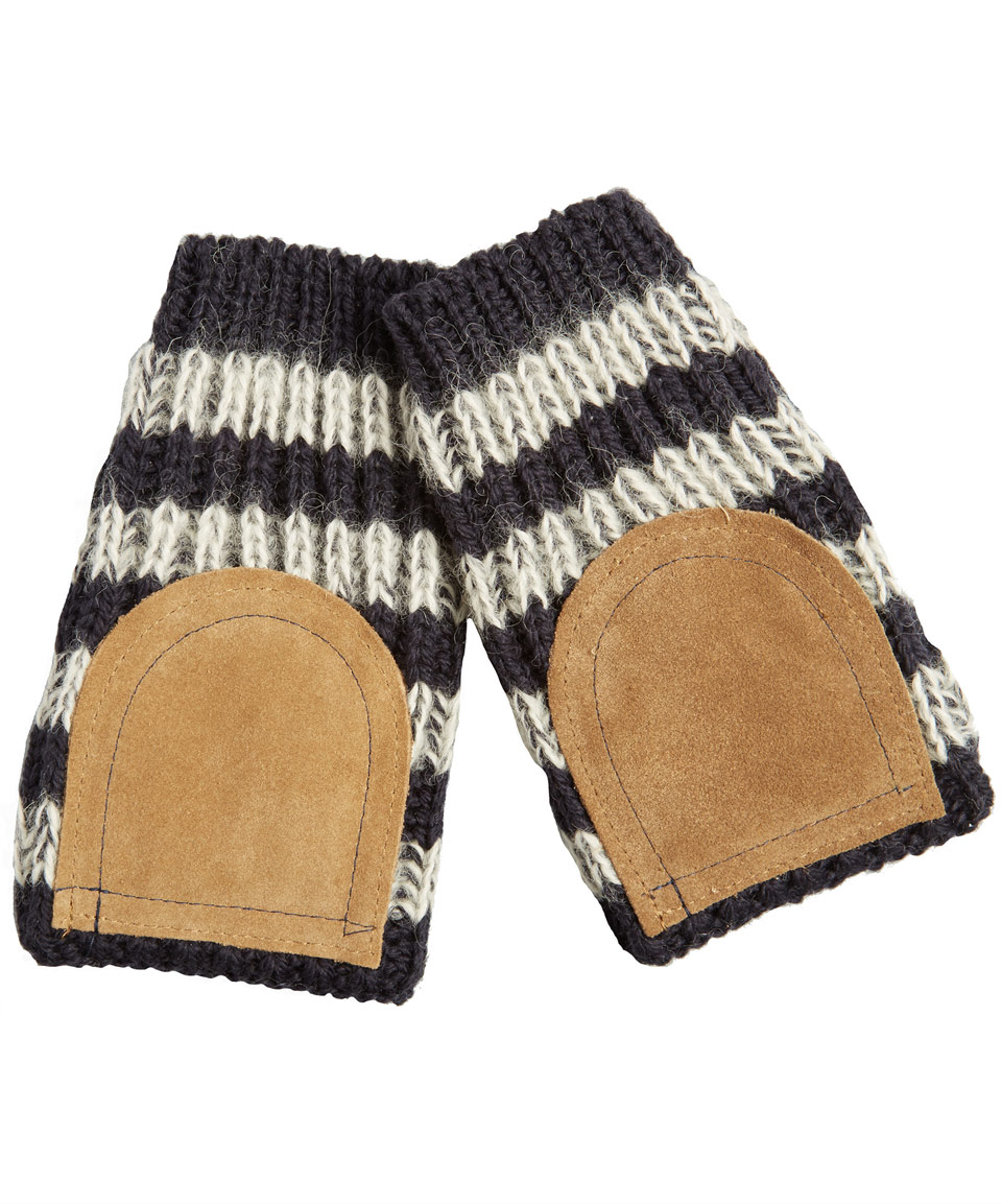 Lyst Paul Smith Navy Stripe Knit Leather Trim Mittens in Brown for Men
