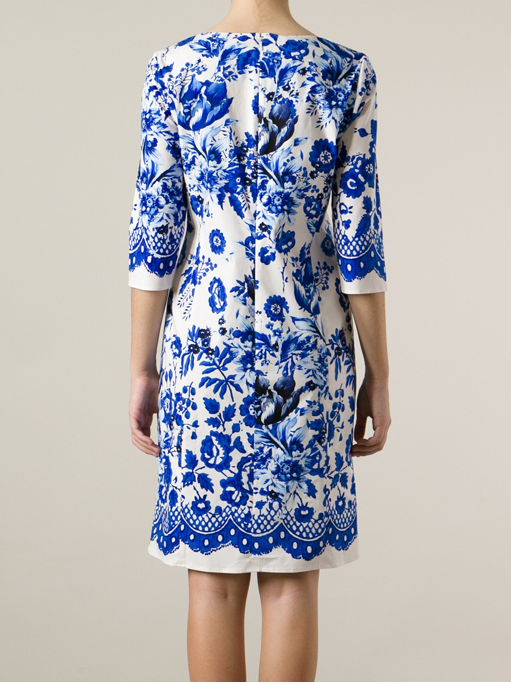 Oscar de la Renta Floral Print Dress in White (Blue) - Lyst
