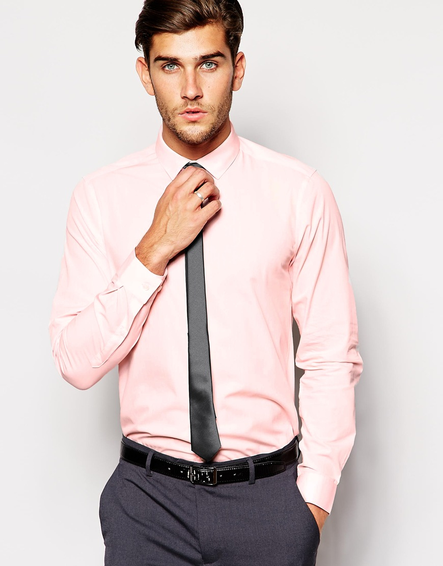 pink formal shirt with tie