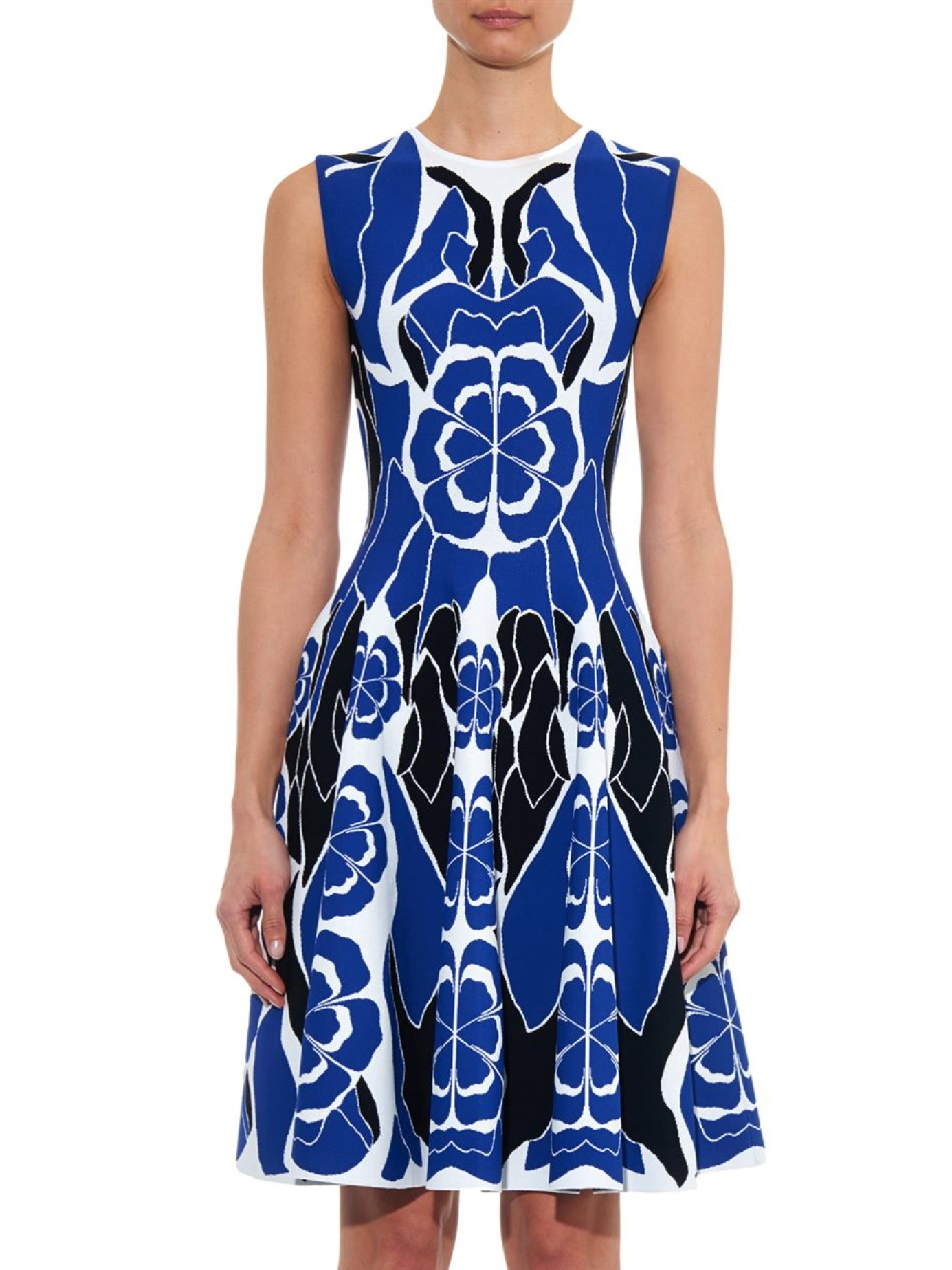 Alexander McQueen Floral-Intarsia Stretch-Knit Dress in Blue ... Alexander McQueen Floral-Intarsia Stretch-Knit Dress in Blue ...