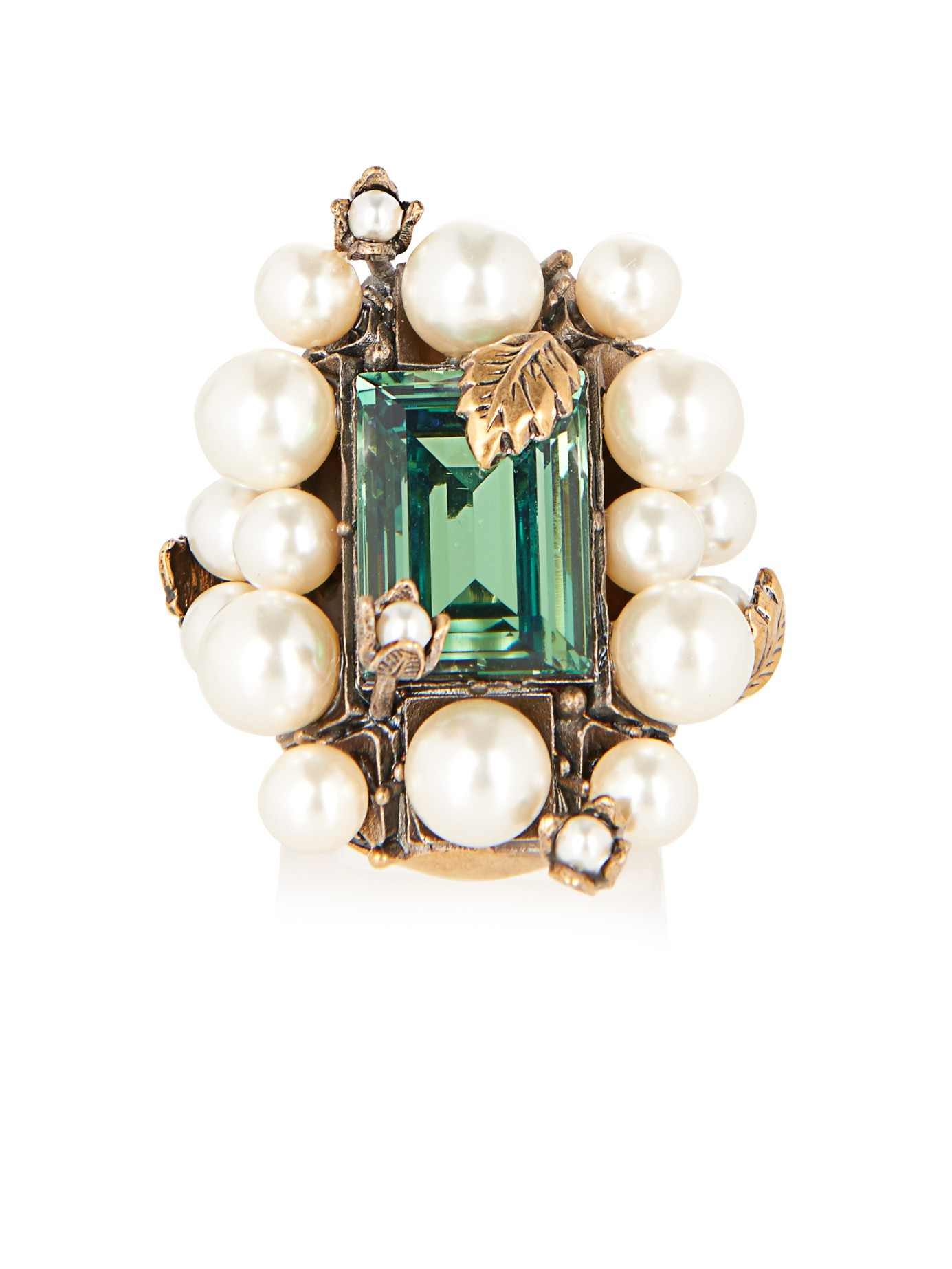 Gucci Crystal And Pearl Flowering Ring in Green | Lyst