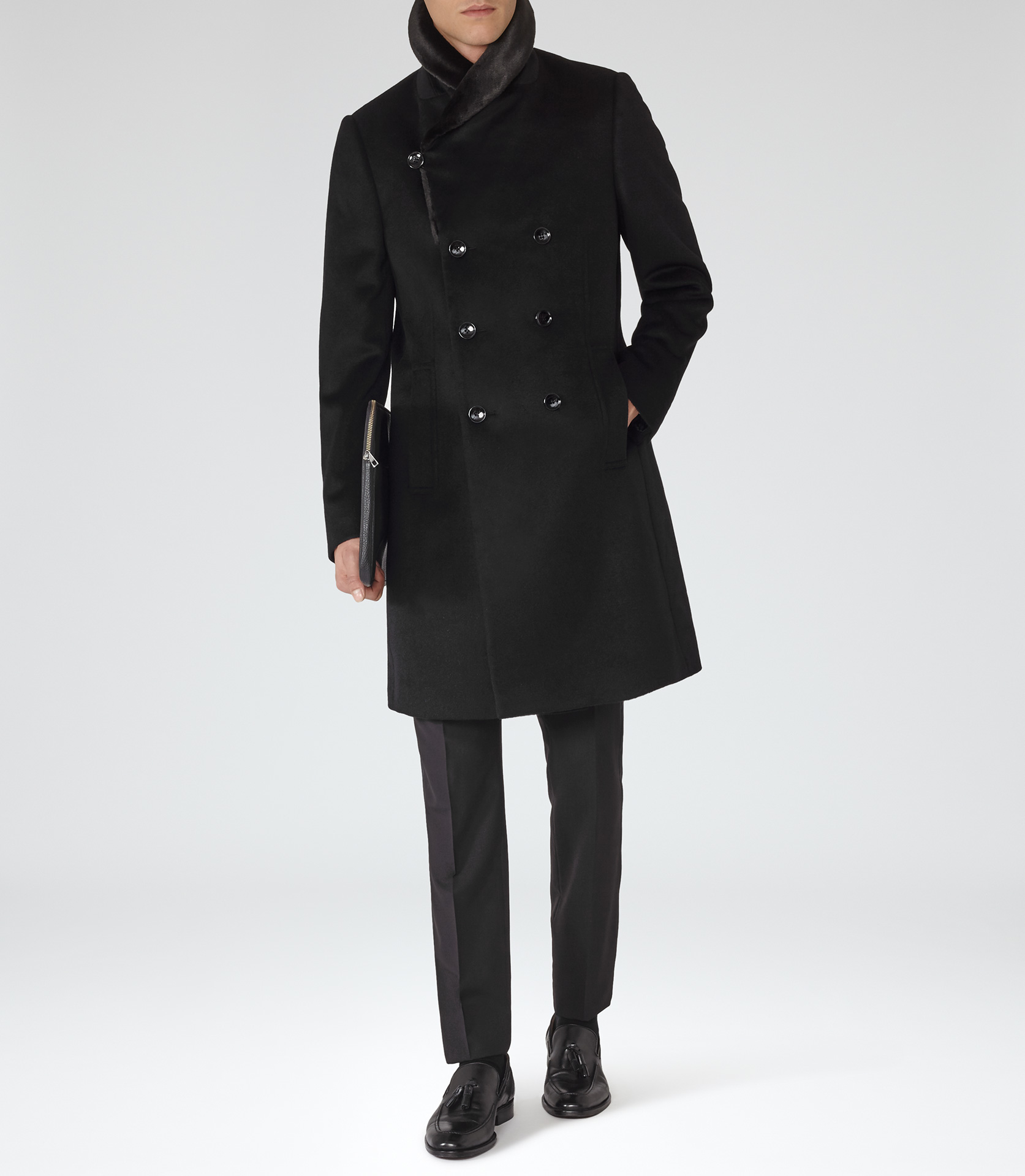 Reiss Wool Mcgregor Shawl Collar Overcoat in Black for Men - Lyst