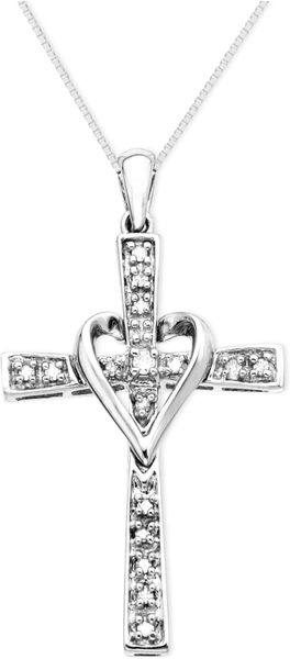 Macy's Us Cross Diamond Pendant Necklace In 14K Yellow Or White Gold ...