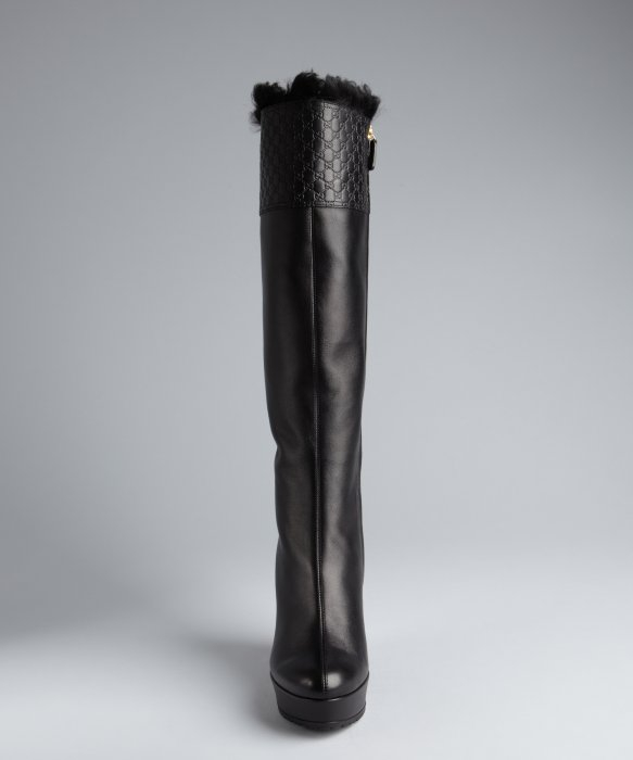Lyst Gucci Black Leather Courteney Tall Platform Wedge Boots in Black