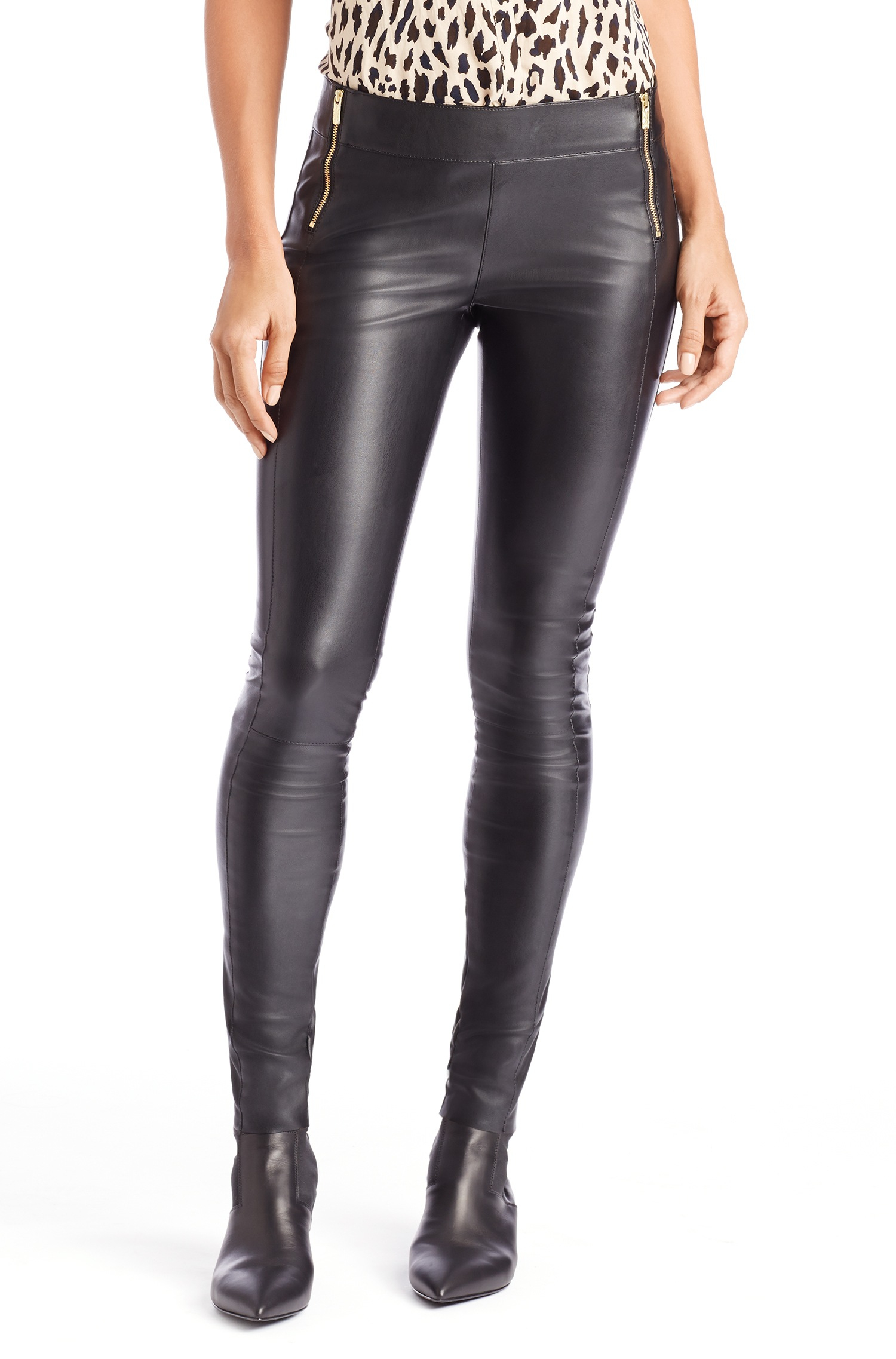 orange leather pants