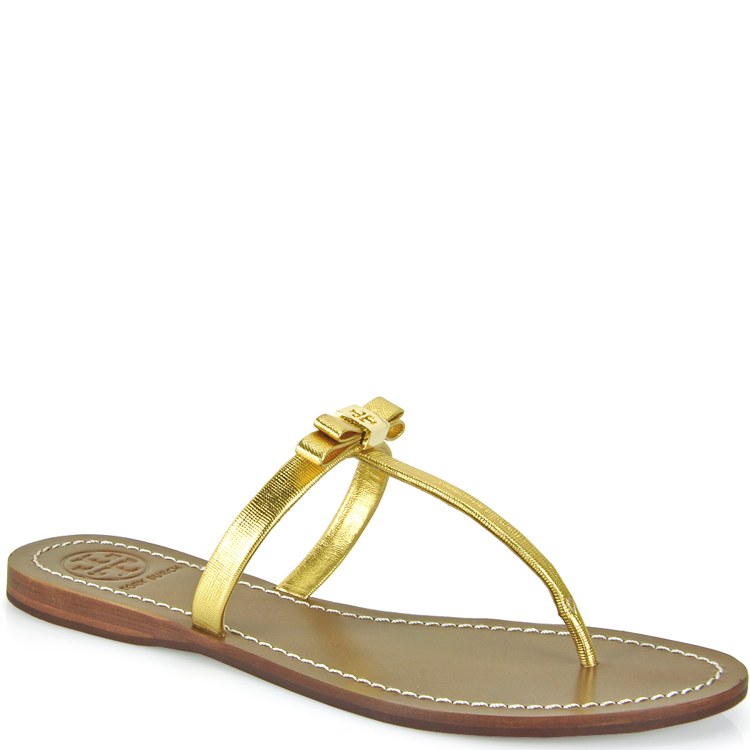 Tory Burch Leighanne Flat Thong Sandal in Gold | Lyst