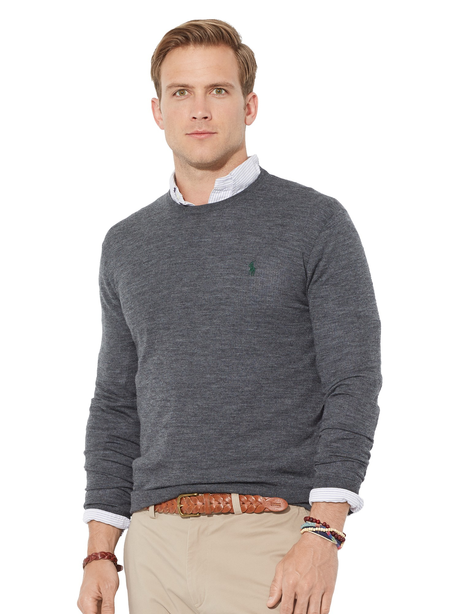 Polo Ralph Lauren Slim Fit Merino Wool Jumper in Grey (Grey) for Men - Lyst