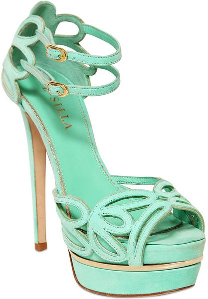 Le Silla 130mm Suede Butterfly Sandals in Green (AQUA) | Lyst