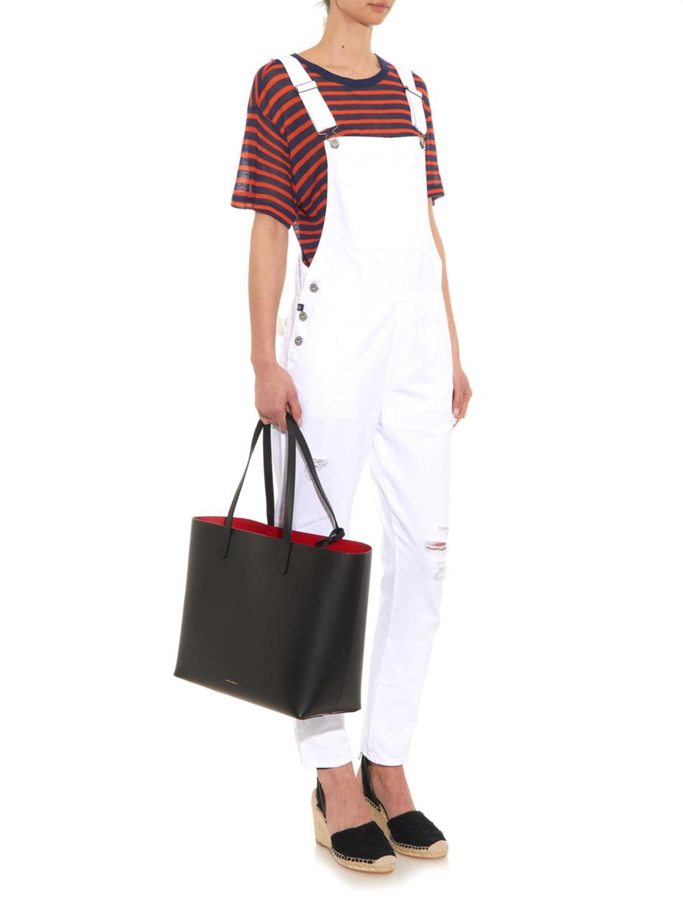 Mansur gavriel Large Red-Lined Leather Tote in Black | Lyst
