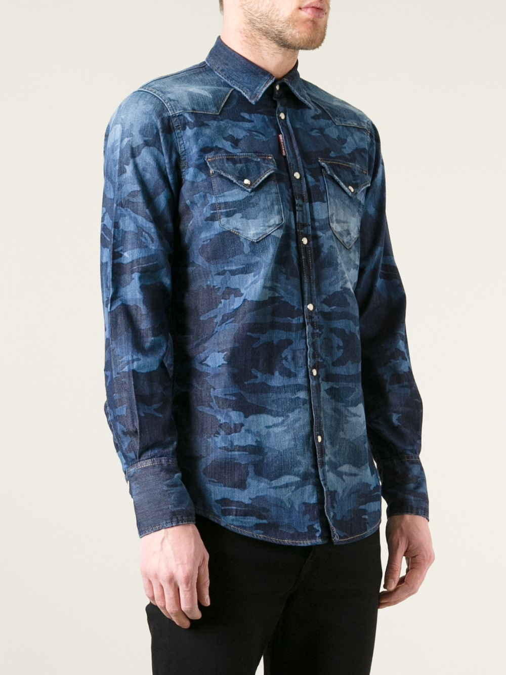 DSquared² Camouflage Denim Shirt in Blue for Men - Lyst