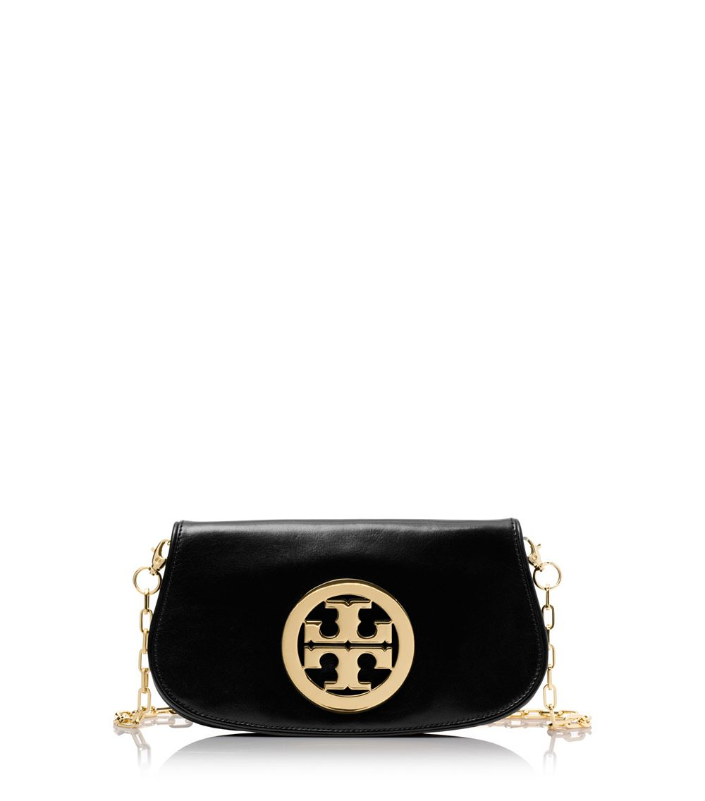 Tory Burch - Black Patent Leather Tote w/ Laser Cut Logo – Current Boutique