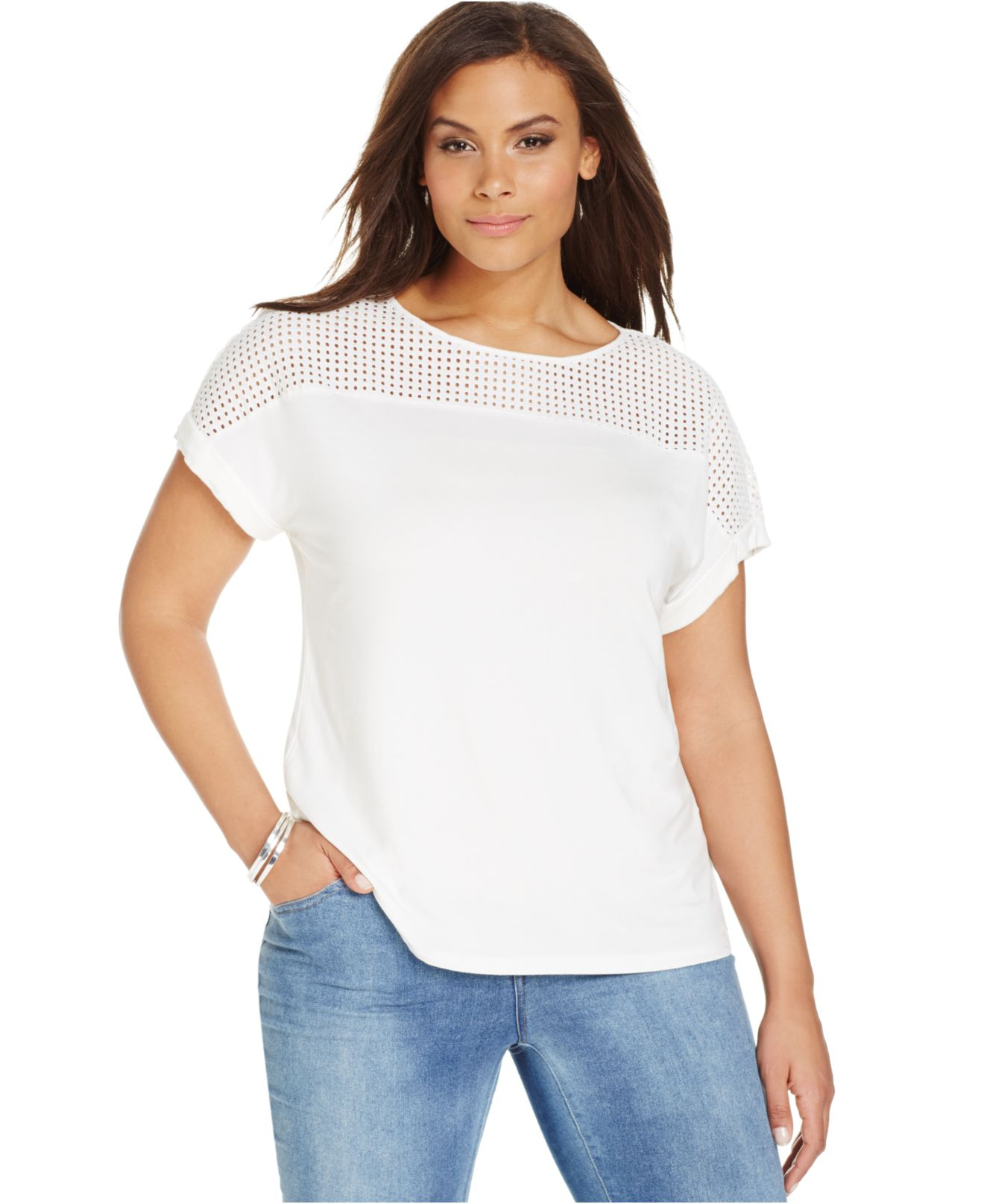 white eyelet top plus size