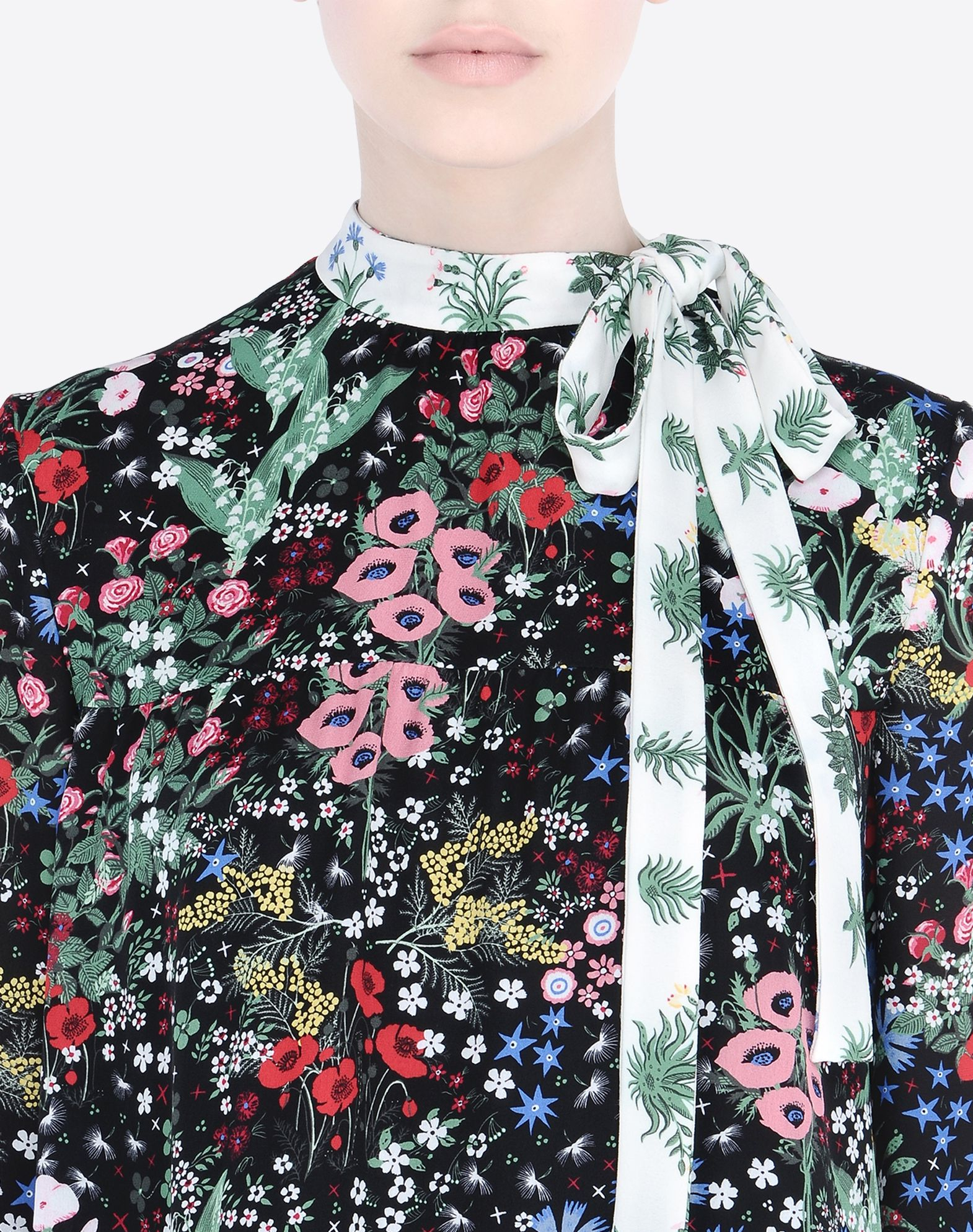 Valentino Floral Silk Tie-neck Dress in Black | Lyst