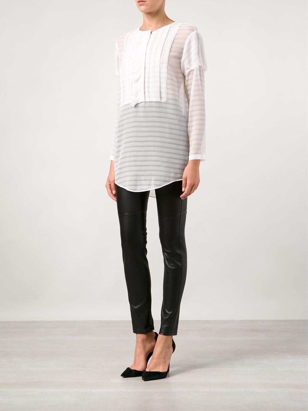 Burberry prorsum Sheer Striped Blouse in White | Lyst