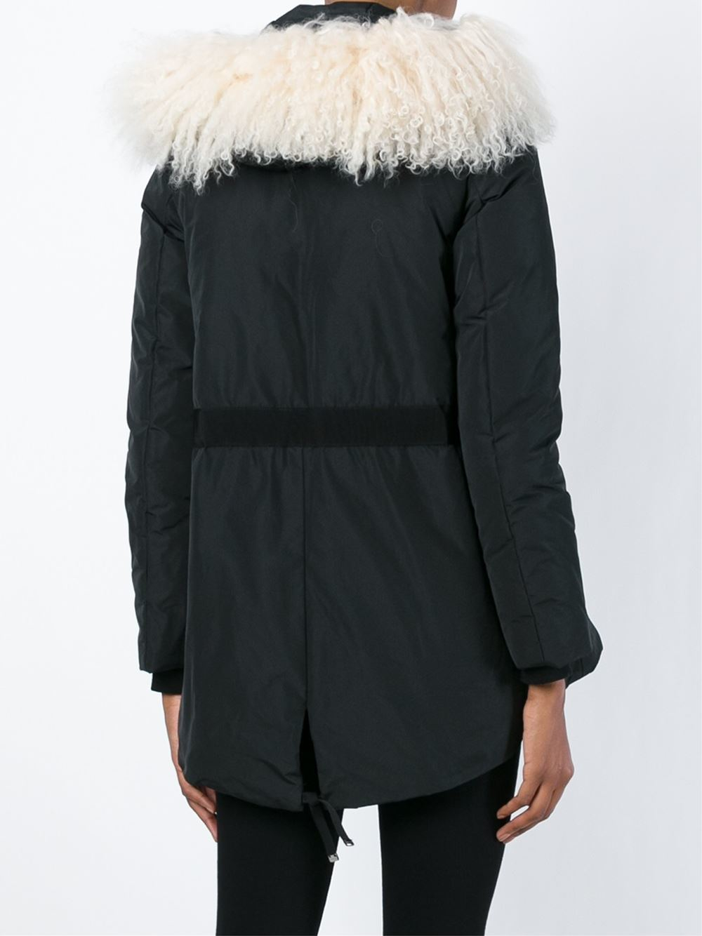 Moncler Lamb Fur Collar Padded Jacket in Black - Lyst