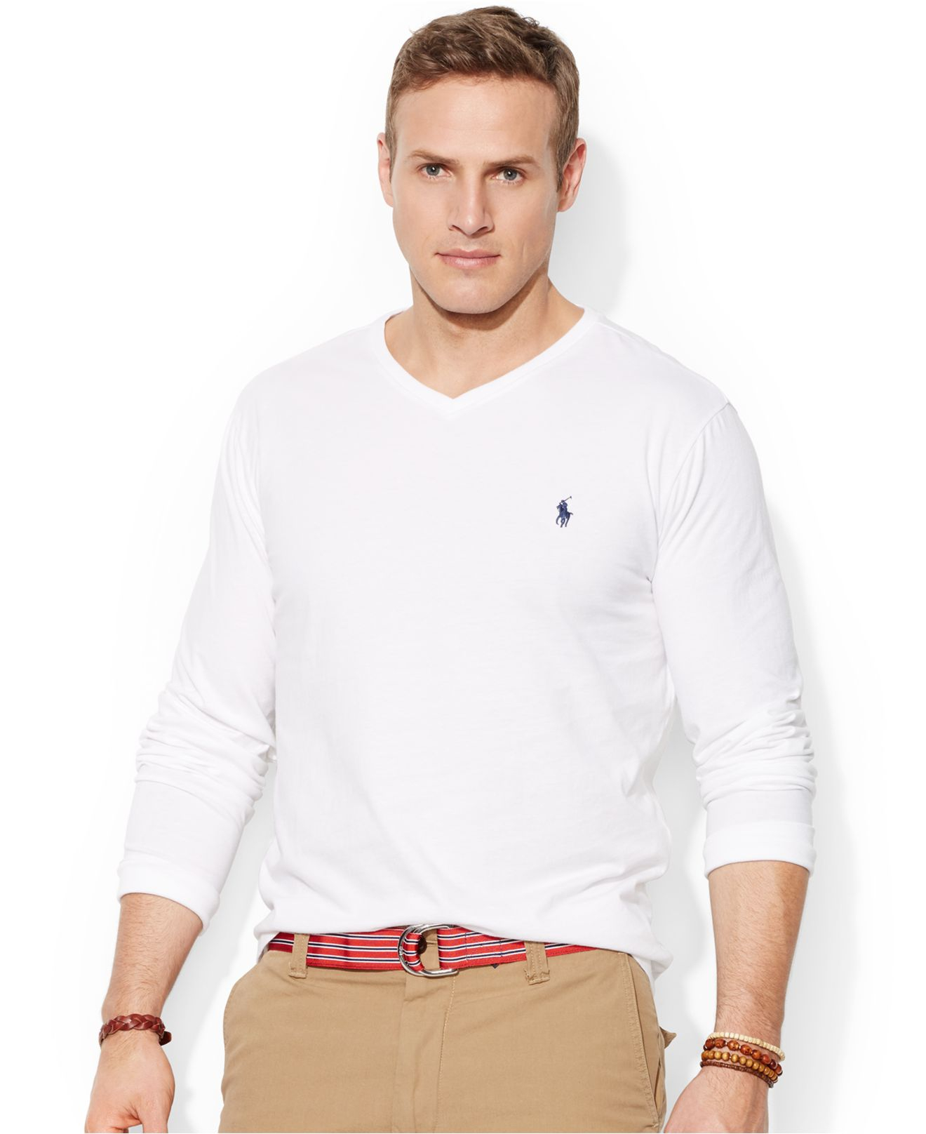 Polo Ralph Lauren Big And Tall Long-Sleeve V-Neck T-Shirt in White for Men  | Lyst