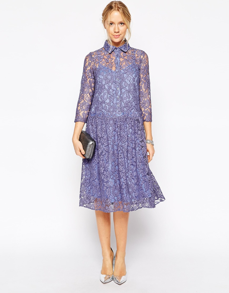 Asos Shirt Dress With Drop Waist In Embroidered Lace in Purple Lyst