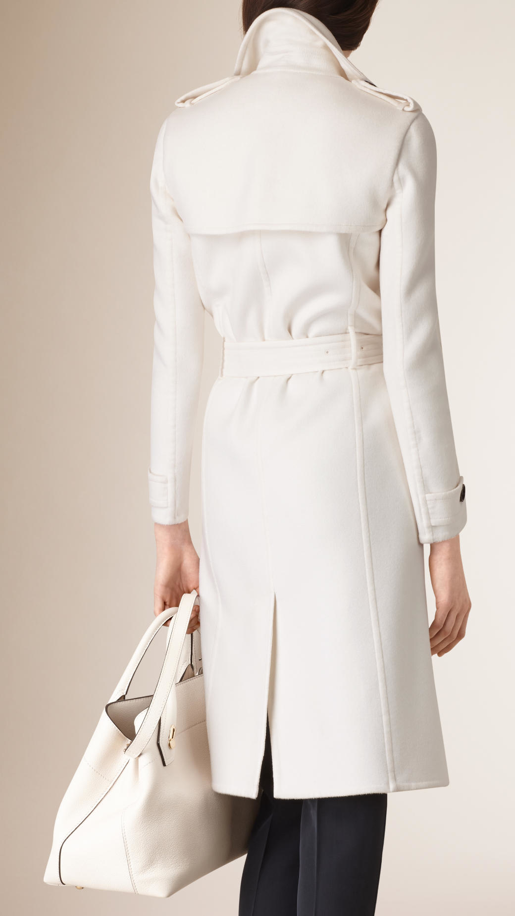 Burberry Double Cashmere Wrap Trench Coat in White | Lyst