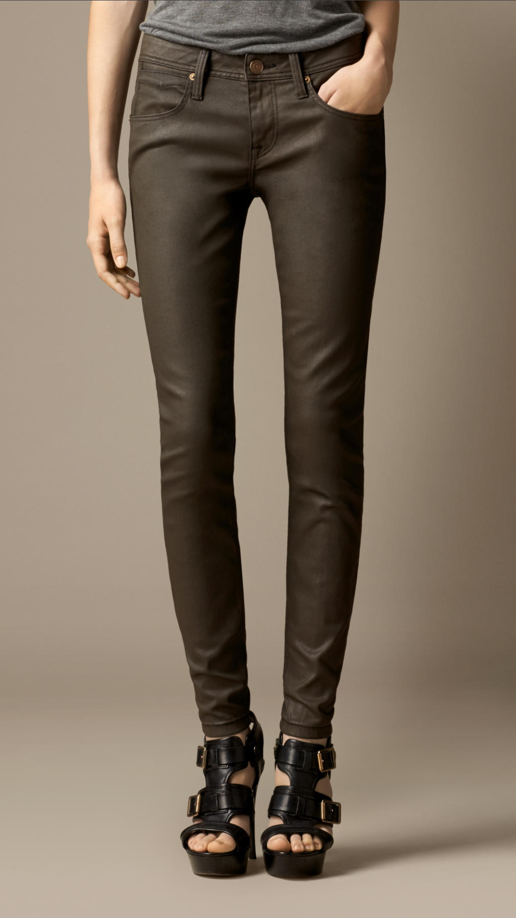 khaki coated jeans
