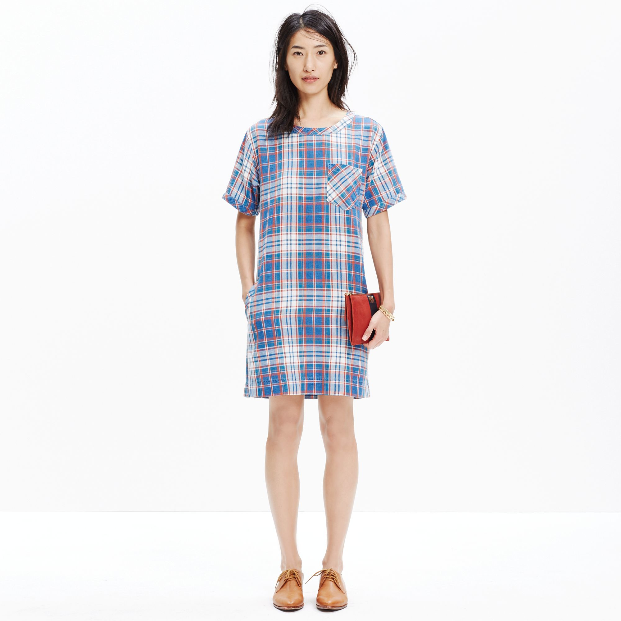 Madewell Short-sleeve Dress In Masmodil Plaid in Blue | Lyst
