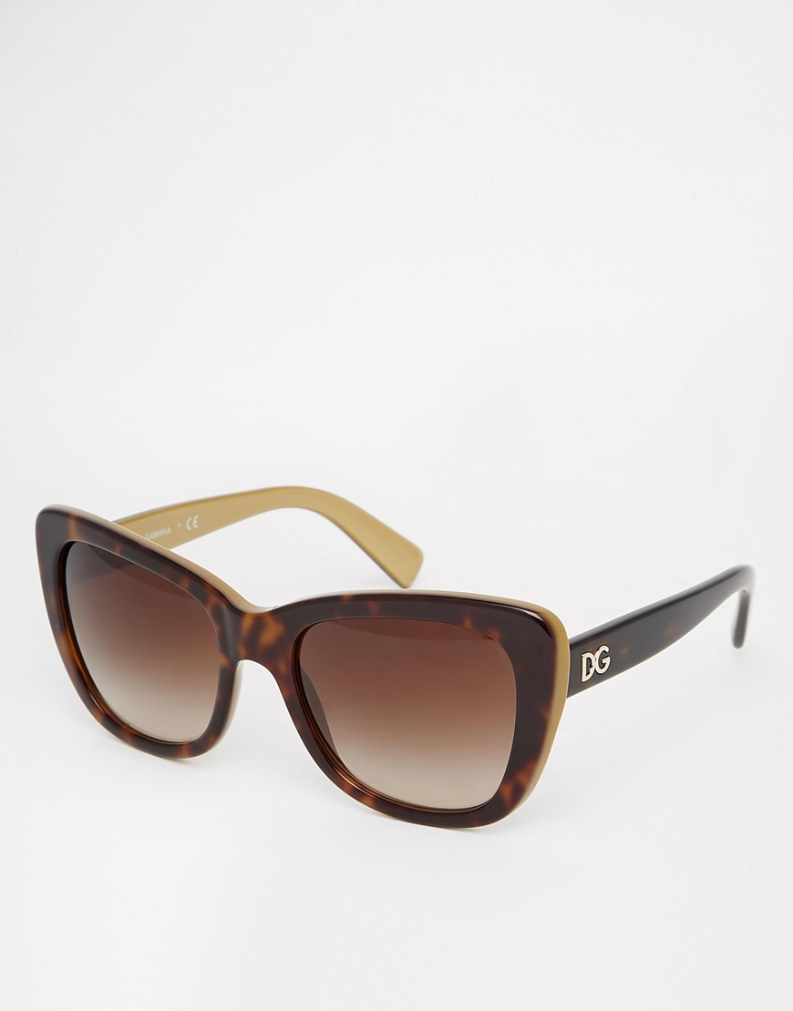 Dolce Gabbana Oversized Cat Eye Sunglasses In Brown Lyst