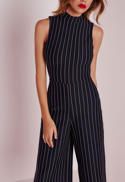 pinstripe jumpsuit black