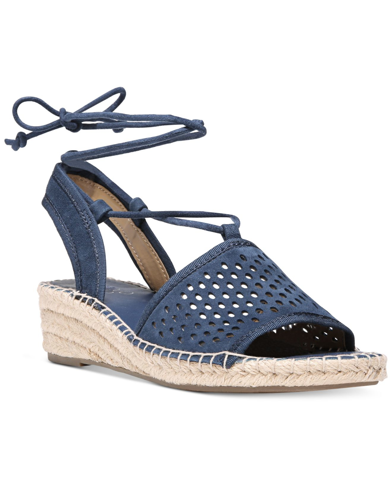 Franco Sarto Liona Lace-up Espadrille Wedge Sandals in Blue | Lyst