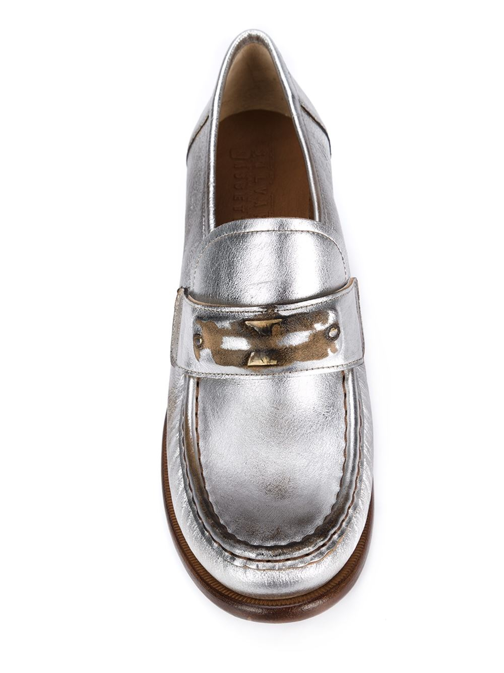 Silvano Sassetti Chunky-Heeled Metallic Loafers in Silver (metallic) | Lyst