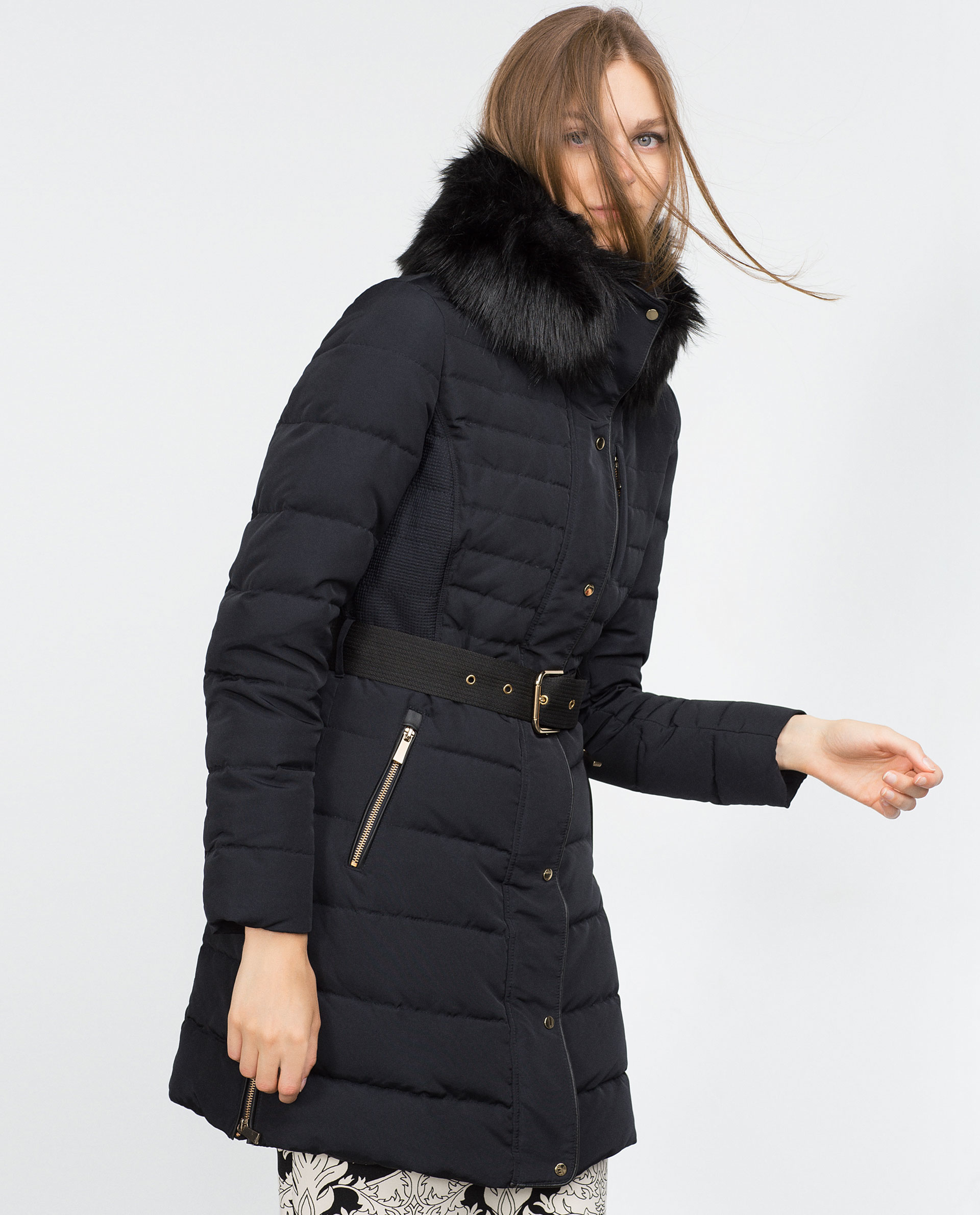 Zara Quilted Feather Coat in Blue Lyst