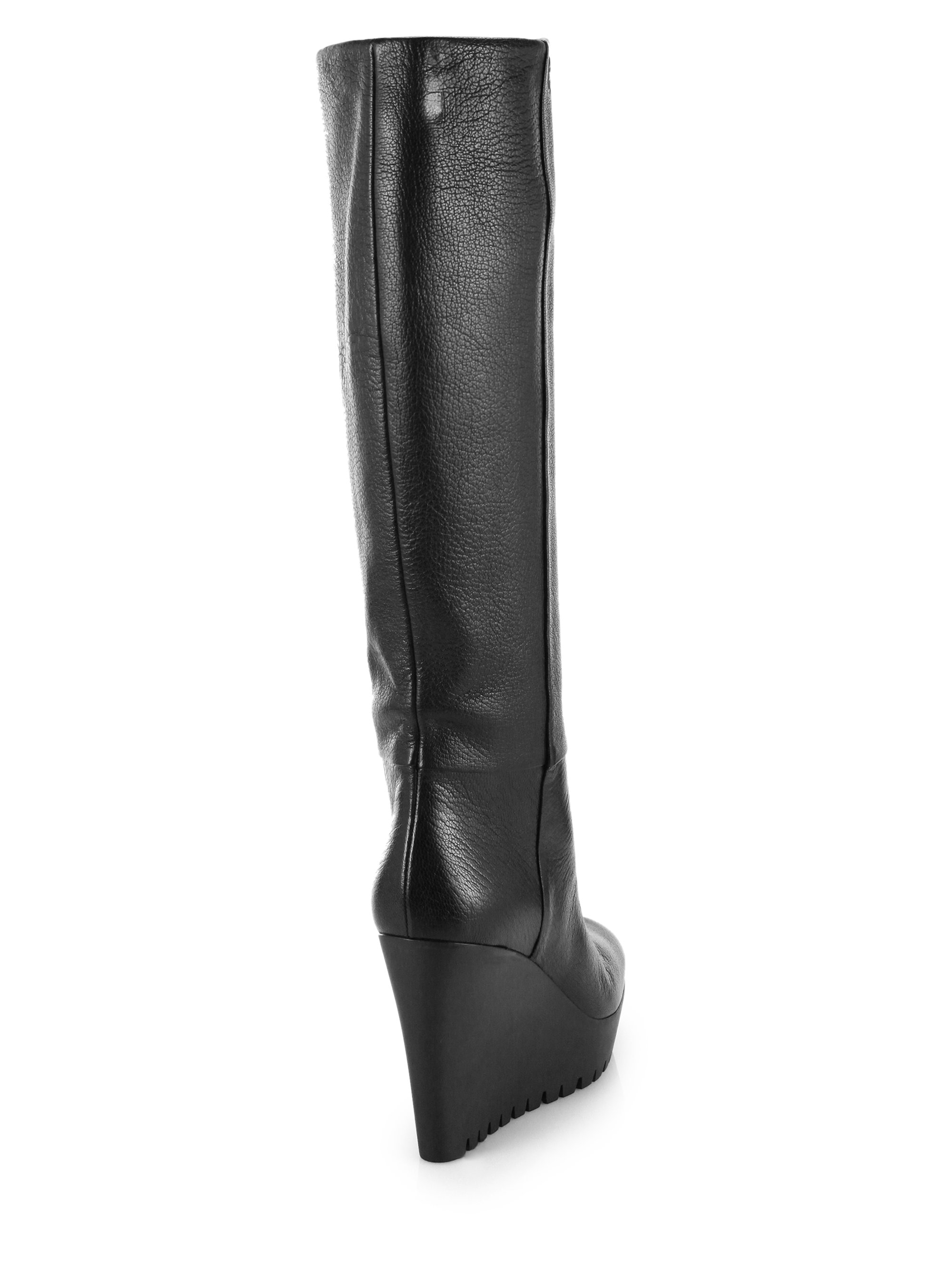 Gucci Marion Knee-High Leather Wedge Boots in Black - Lyst