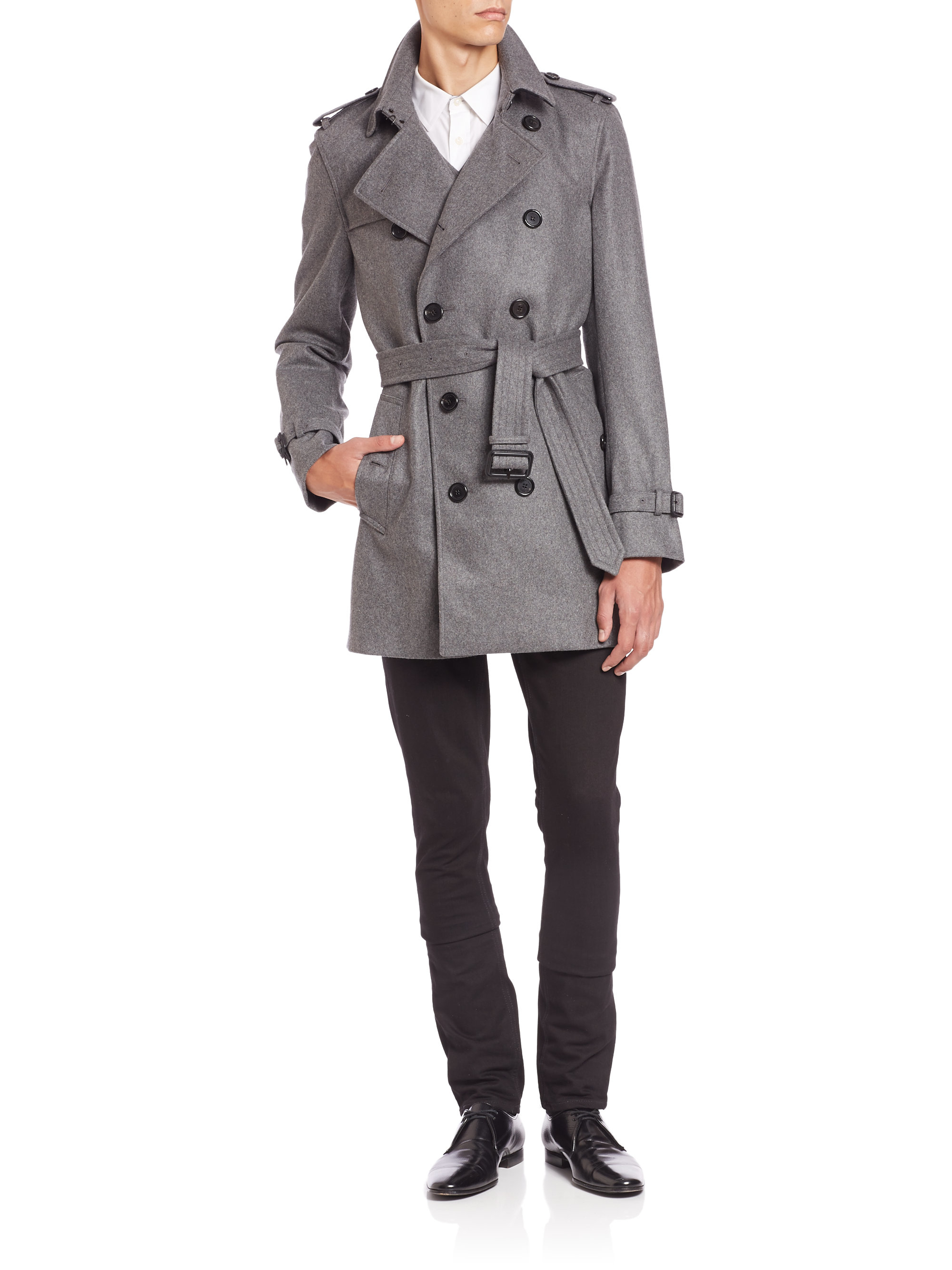 Burberry Kensington Grey Cashmere Trench Coat in Gray for Men | Lyst