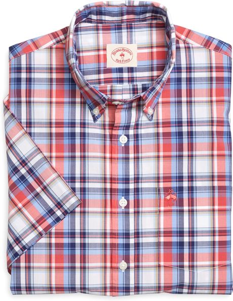 Brooks Brothers Red And Blue Plaid Short-Sleeve Sport Shirt in Red for ...