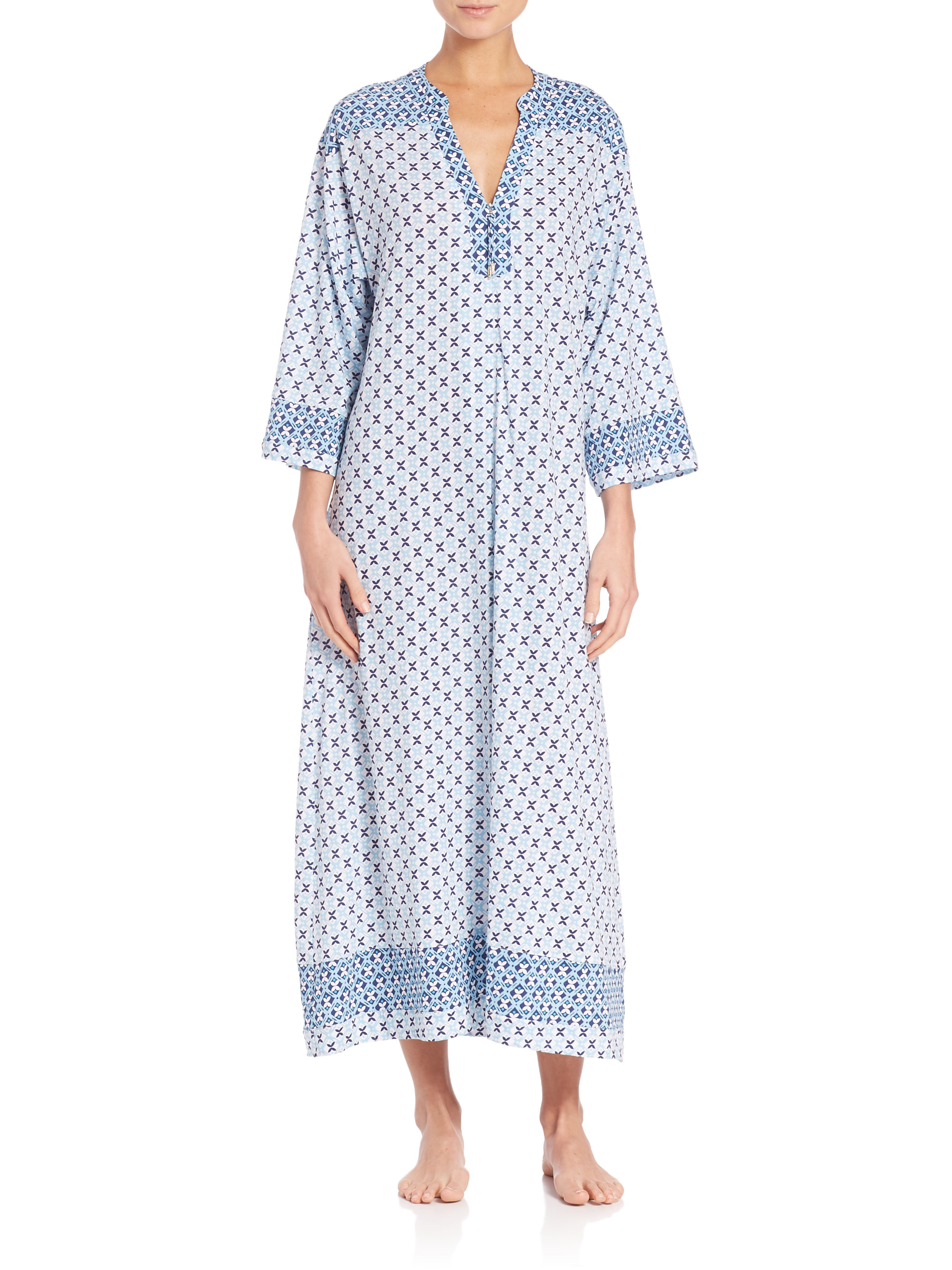 Lyst Oscar De La Renta Twinprint Zipfront Pima Cotton Caftan in Blue