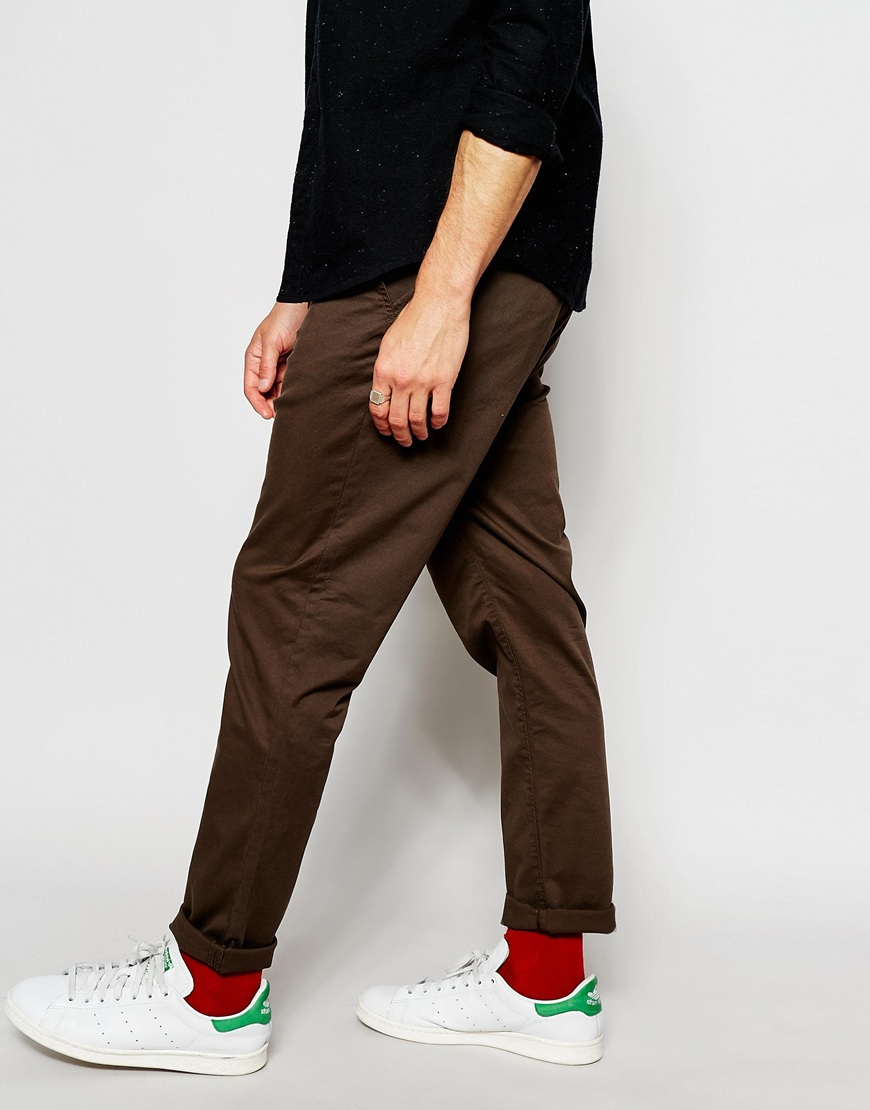 ASOS Cotton Tapered Chinos In Brown for Men Lyst