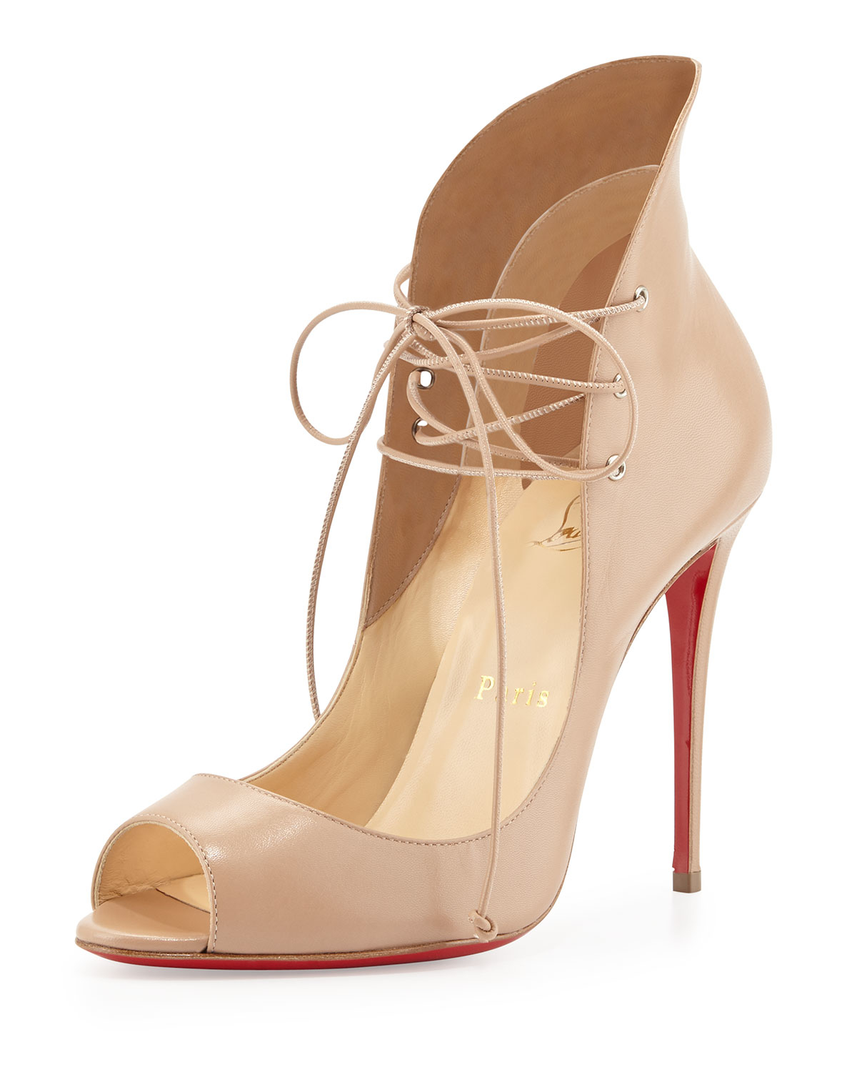 Christian louboutin Mega Vamp Lace-up Red Sole Pump in Pink (NUDE ... Christian louboutin Mega Vamp Lace-up Red Sole Pump in Pink (NUDE ...