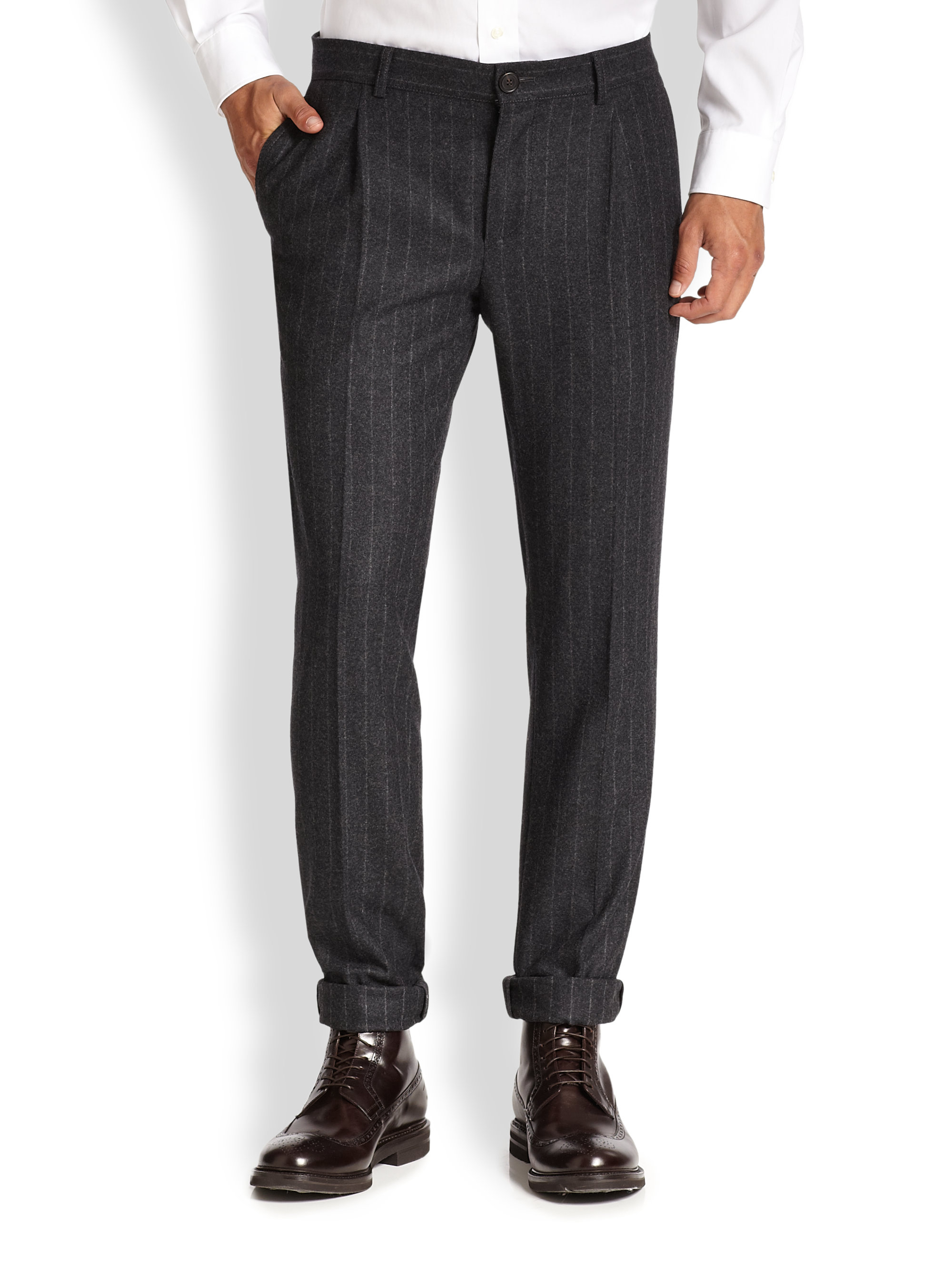 Lyst - Brunello Cucinelli Striped Wool Pants in Gray for Men