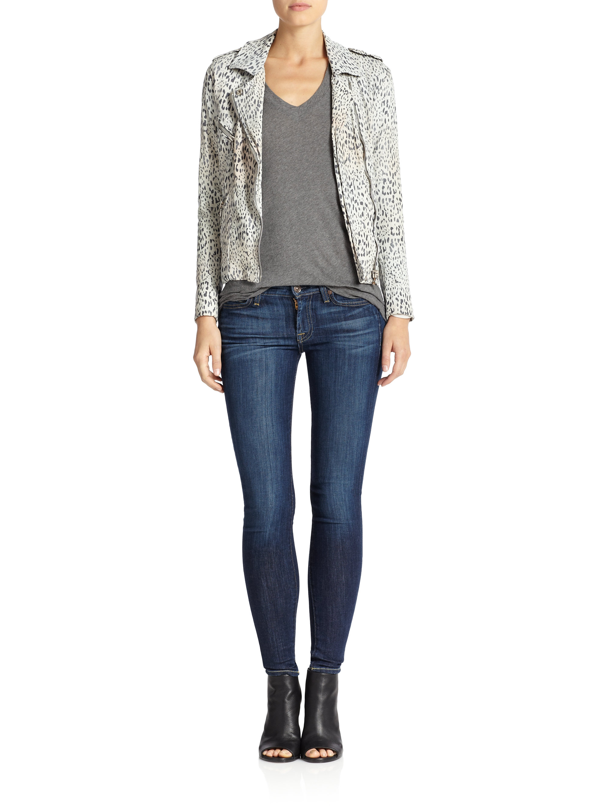 Lyst Rebecca Taylor Leopard Print Leather Motorcycle Jacket Gallery