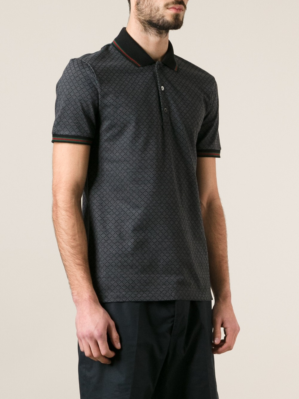 Gucci Diamond Pattern Polo Shirt in Gray for Men | Lyst