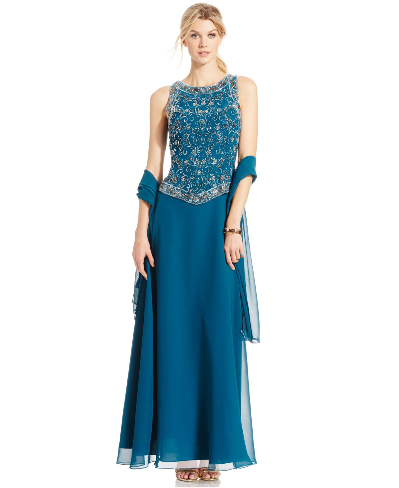 j kara sleeveless beaded gown