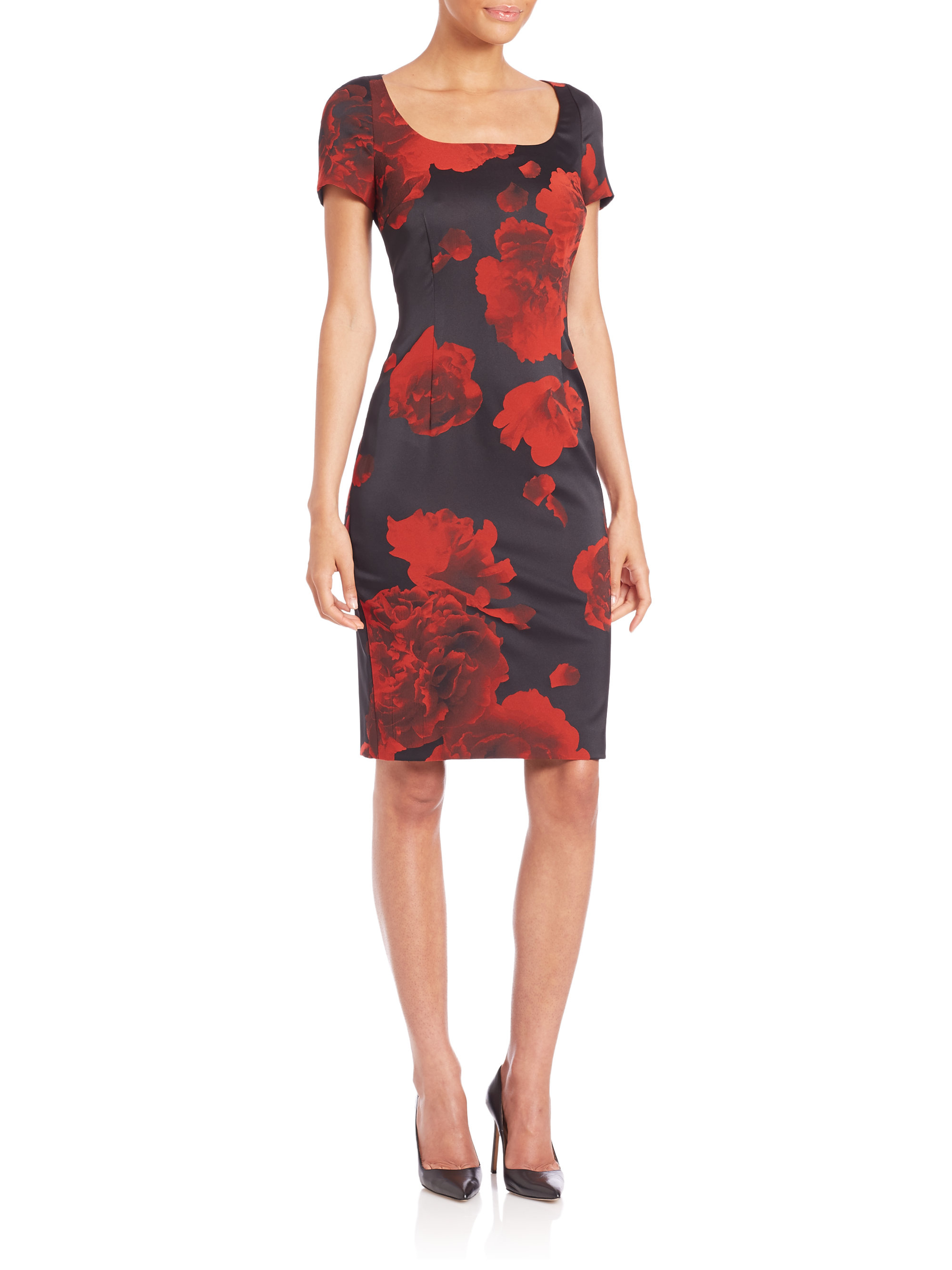 red and black print dress