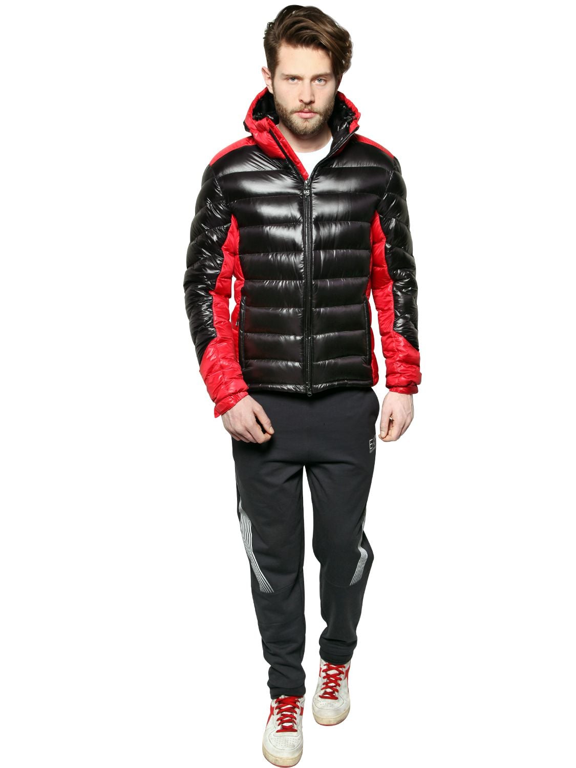 red armani puffer jacket